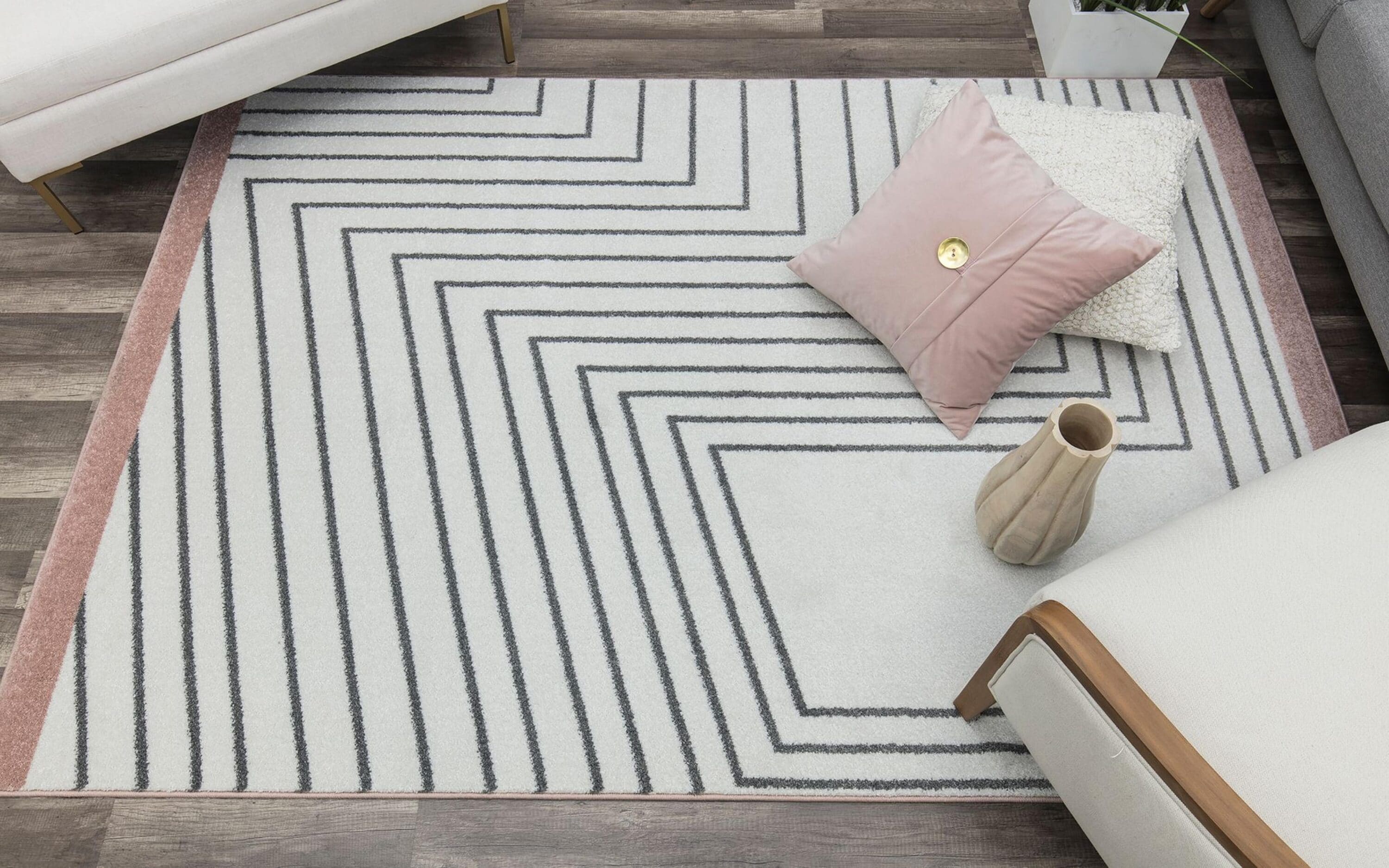 Gray and Pink Abstract Geometric 8' x 10' Synthetic Rug