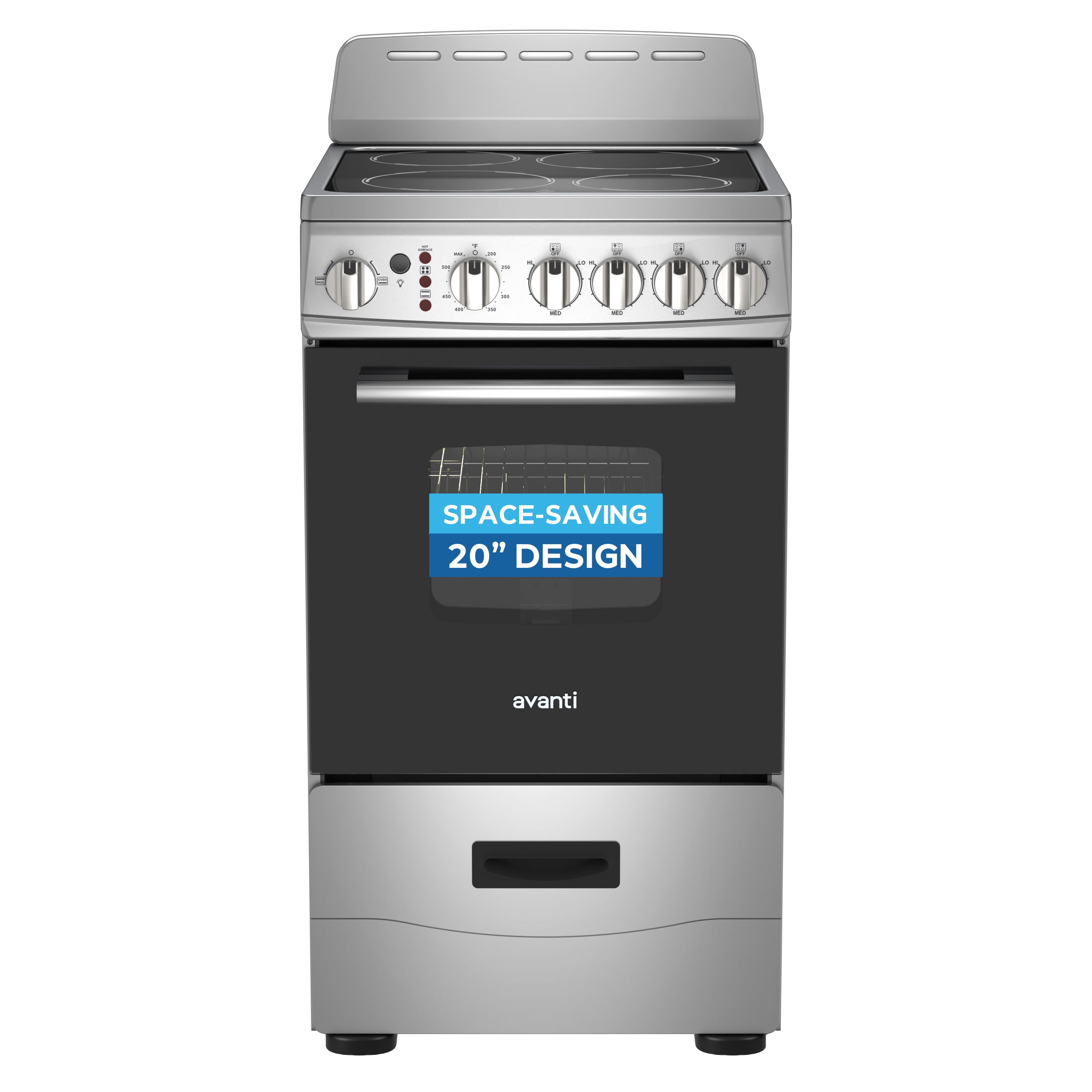 Avanti 20-in Glass Top 4 burners 2.13-cu ft Freestanding Electric Range with WipeClean Coating ( Stainless Steel )