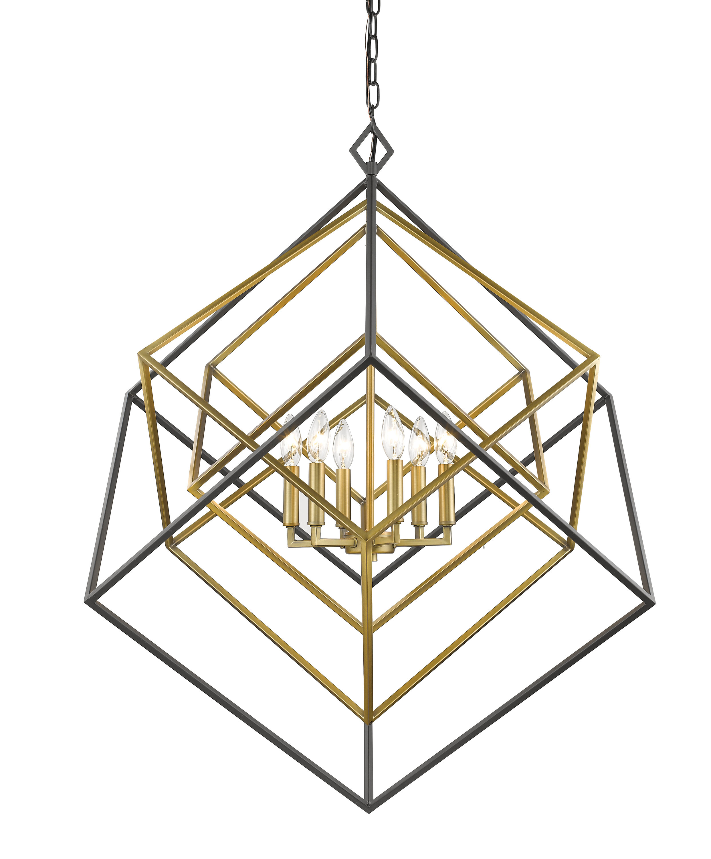 Euclid Geometric 6-Light Chandelier in Olde Brass and Bronze