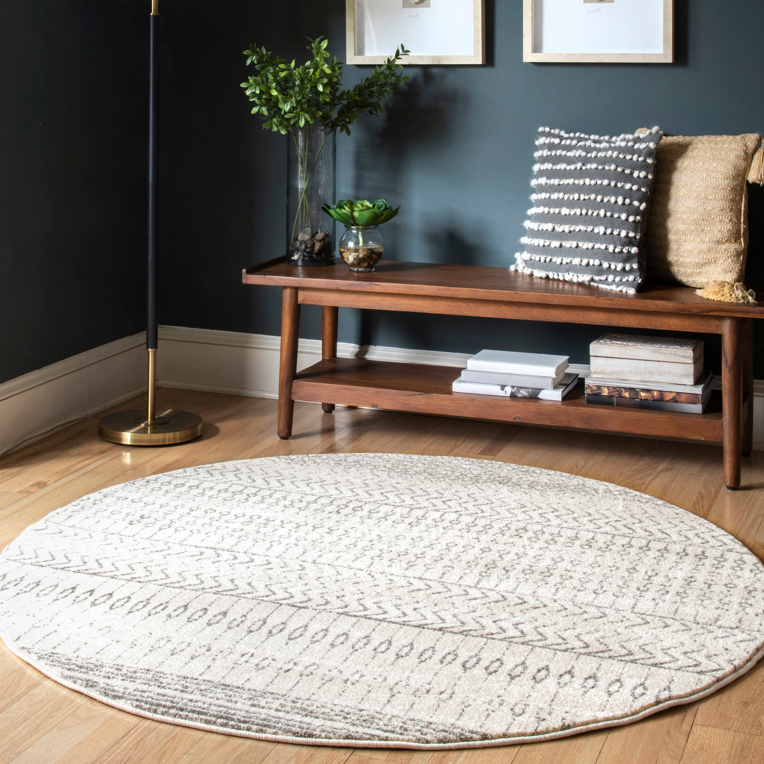 nuLOOM RZBD65B-R505 5 x 5 (ft) Loomed Polypropylene Gray Round Indoor Stripe Vintage Area rug