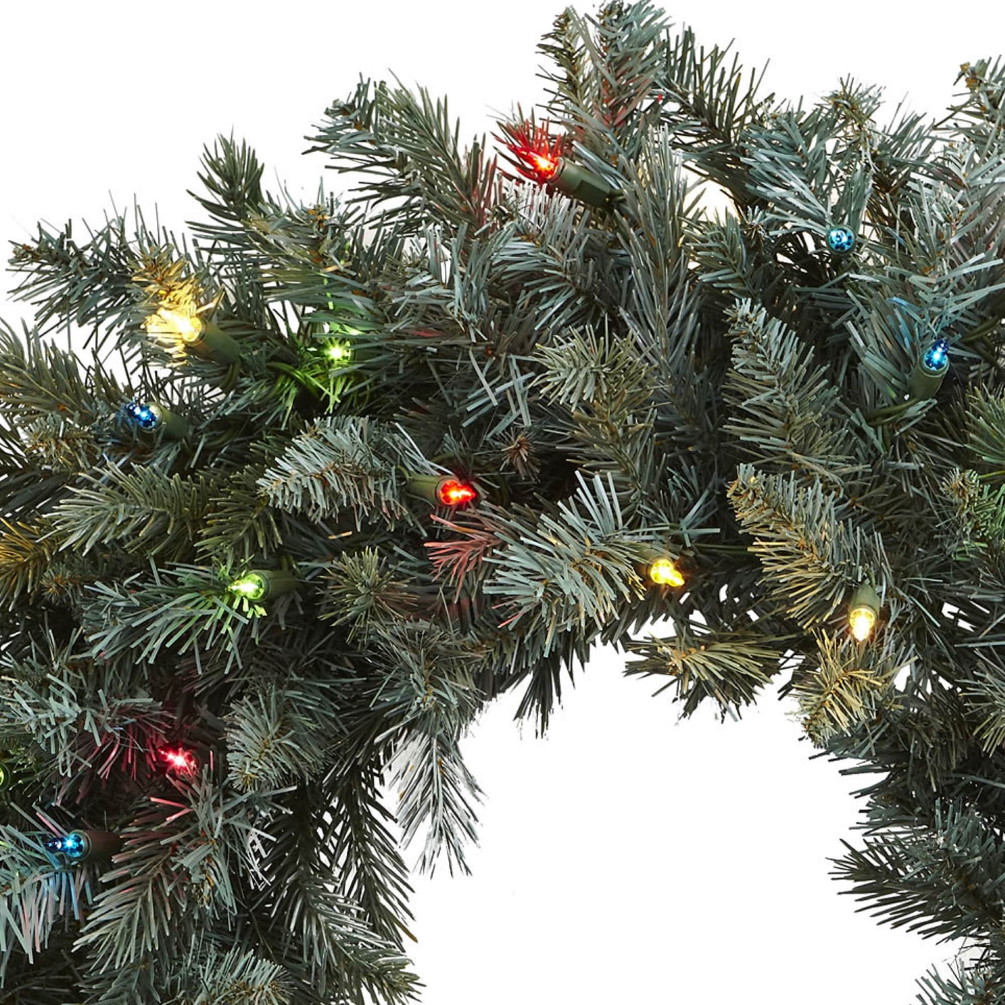 Festive Pine 24" Artificial Winter Wreath with Multicolor LED Lights