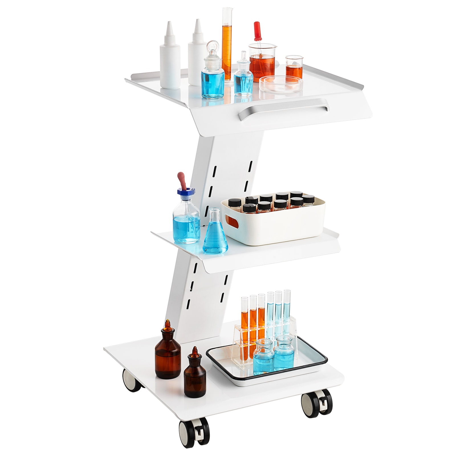 Tinyhomie Lab Trolley Rolling Lab Cart with Built-in Socket 3-Layer Metal Mobile Trolley Tray Rolling Clinic Cart with Swivel Wheels 220 lbs Weight Capacity for Lab Clinic Beauty and Salon #LW-JA-P473333T3342