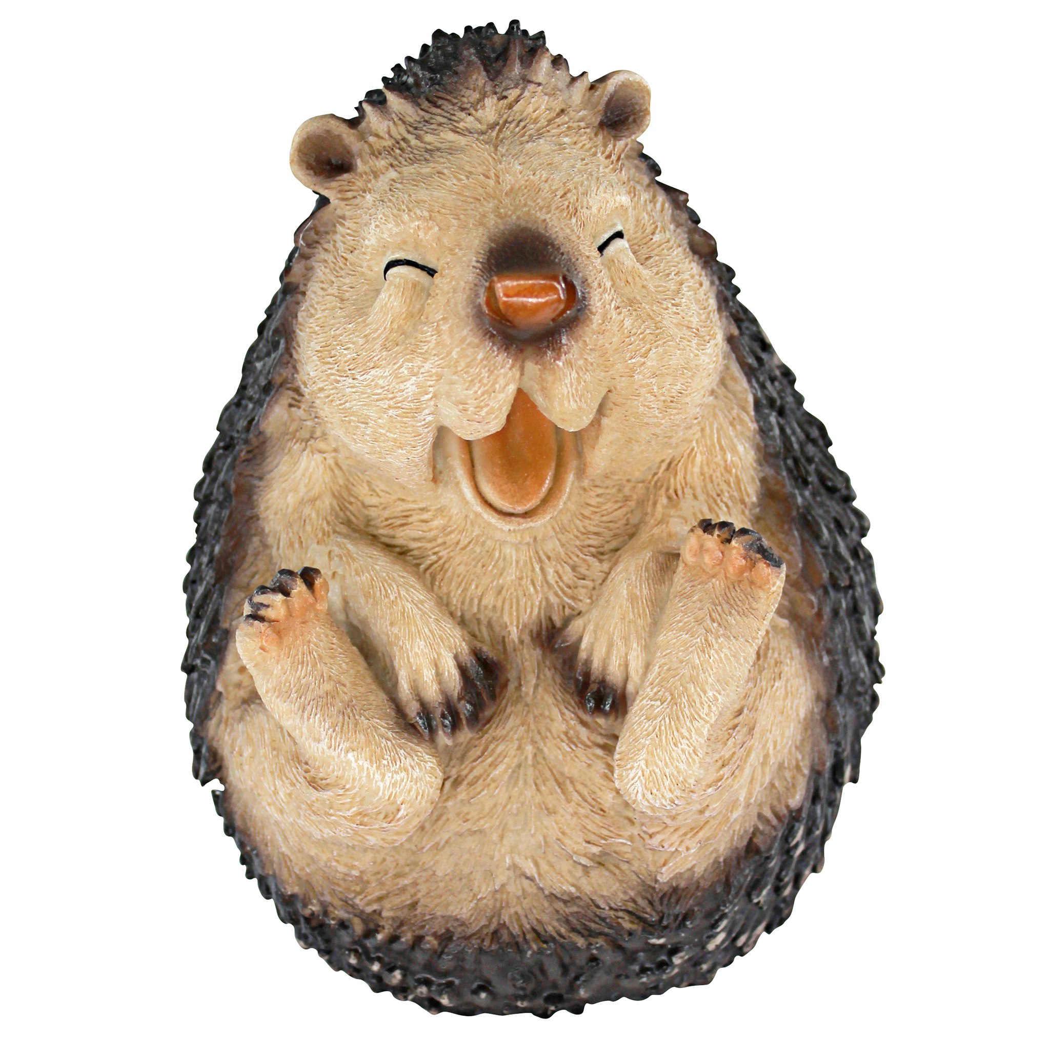 Small Beige and Brown Resin Laughing Hedgehog Garden Statue