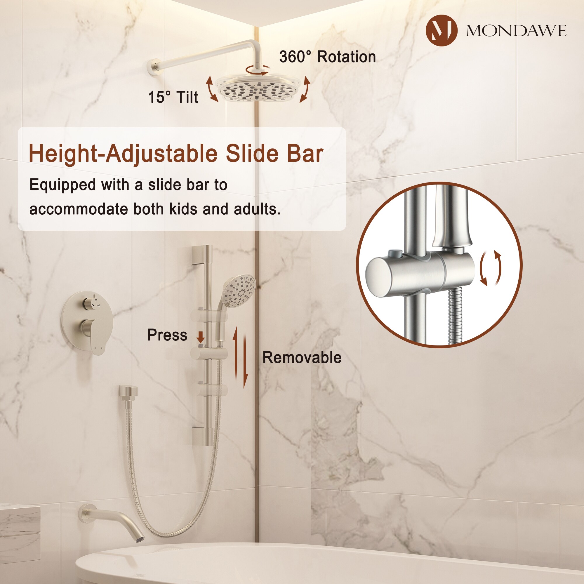 Mondawe MD-A3815-BN3 Showerhead-Bar-Panels - View #13
