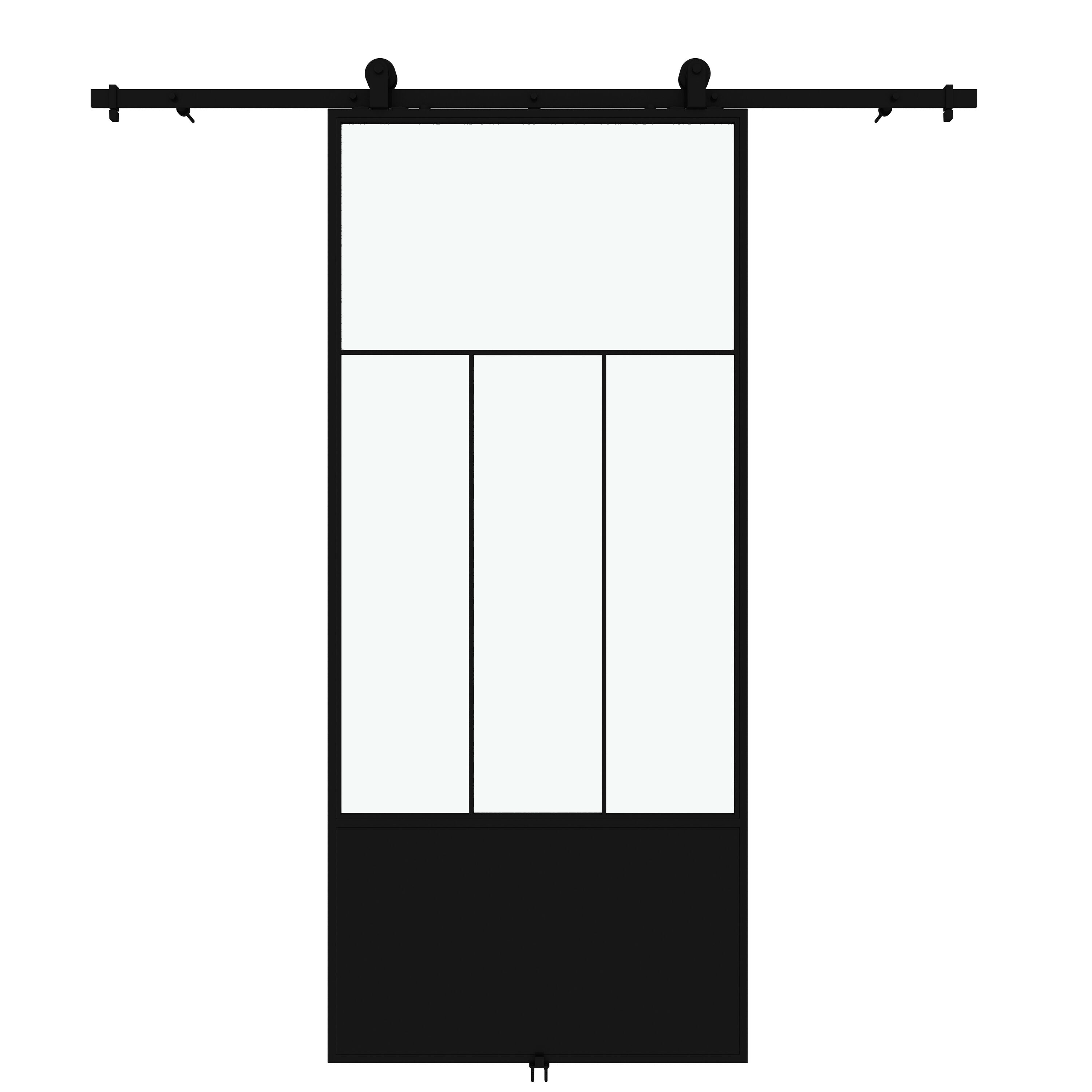 RELIABILT KMCTDVC-37BL 37-in x 84-in Matte Black Prefinished Clear glass Steel Single Bypass Barn Door (Hardware Included)