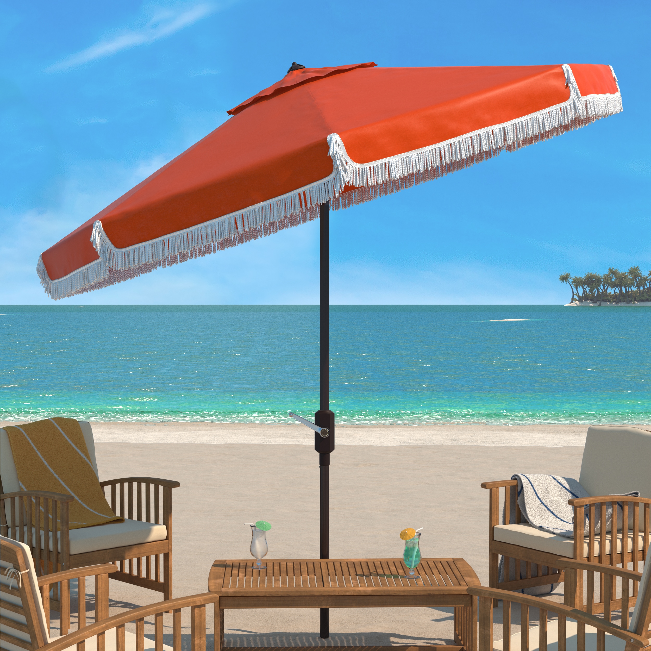 Safavieh PAT8008O 8.4-ft Aluminum Orange Auto-tilt Market Patio Umbrella