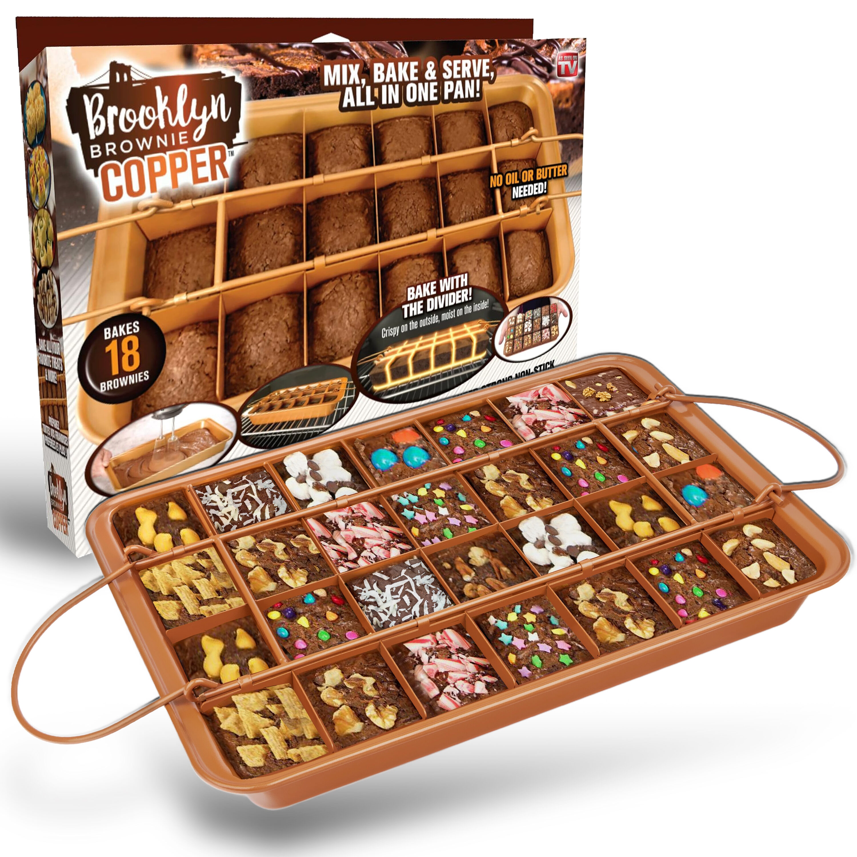 Gotham Steel  Brownie Pan with Dividers Nonstick Baking Pan for All Edge Brownies with Removable Divider- 2 in 1 Cake Pan and Brownie Baking Tray with 18 Pre-Cut Molds- Non-Toxic Oven and Dishwasher Safe