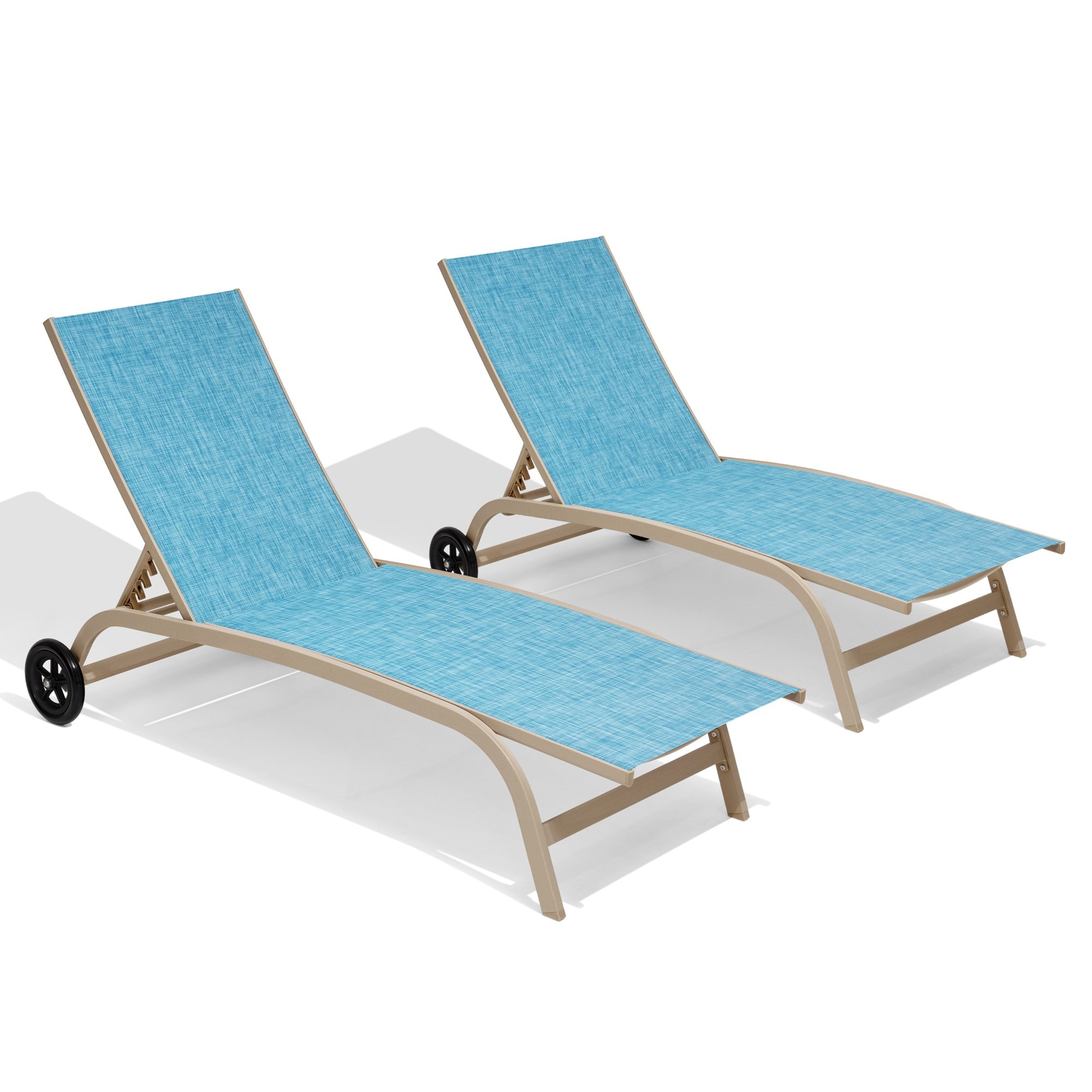 Crestlive Products CL-LG011BLU Aluminum Chaise Lounge Chairs with Wheels (2PCS Blue) Set of 2 Brown Aluminum Frame Stationary Chaise Lounge Chair with Blue Mesh Seat