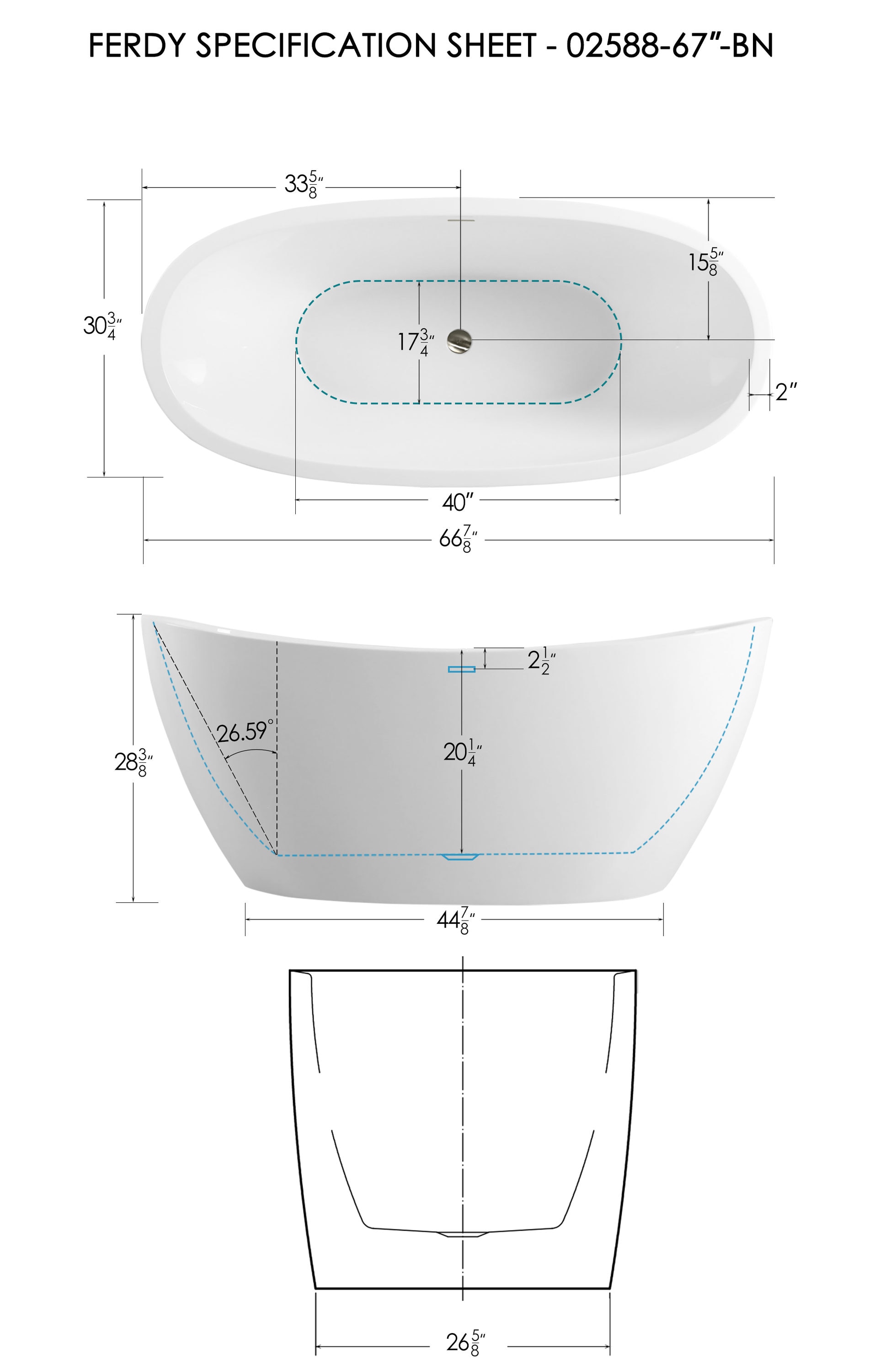 Naha 67" Glossy White Acrylic Freestanding Soaking Bathtub