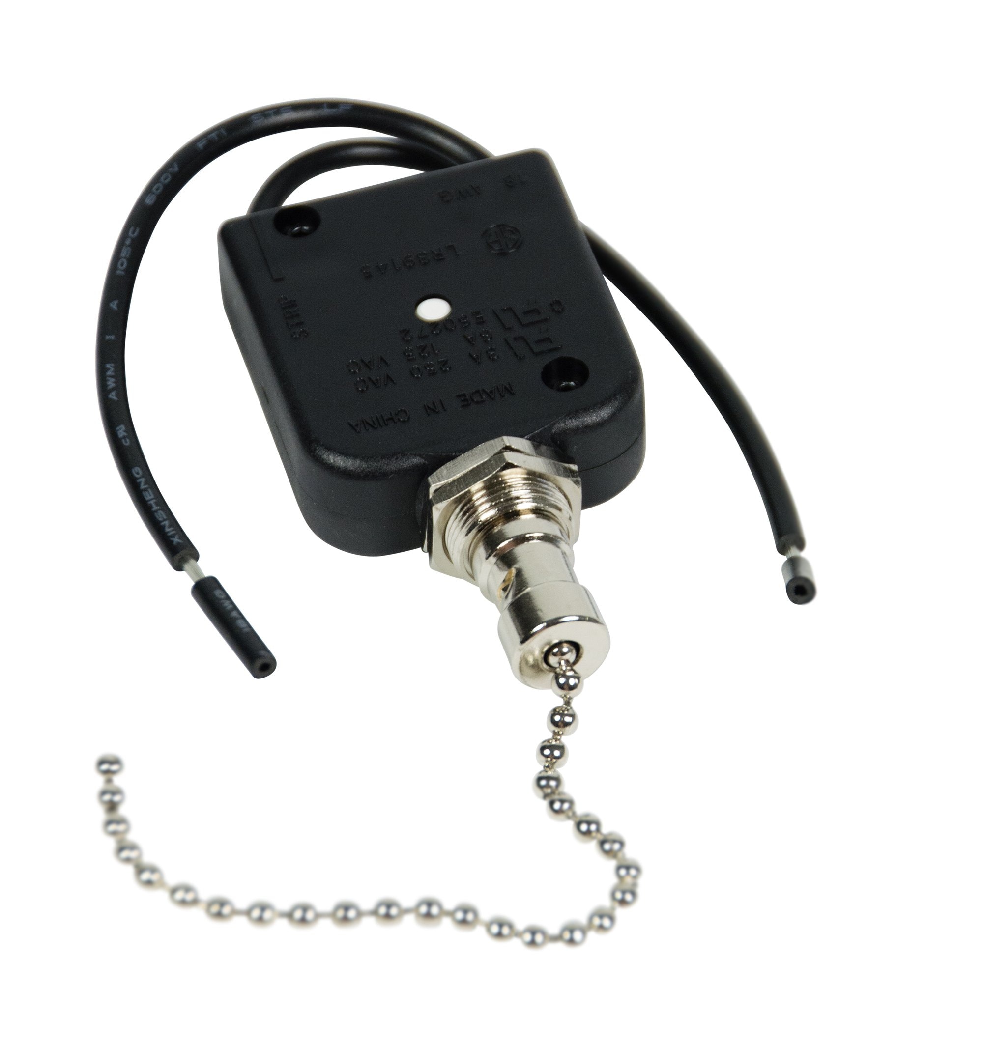 Gardner Bender GSW-35 Electrical All Angle Pull Chain Switch SPST ON-OFF 6 A/125V AC 6 inch Wire Terminal Nickel / Black #GSW-35-A21F