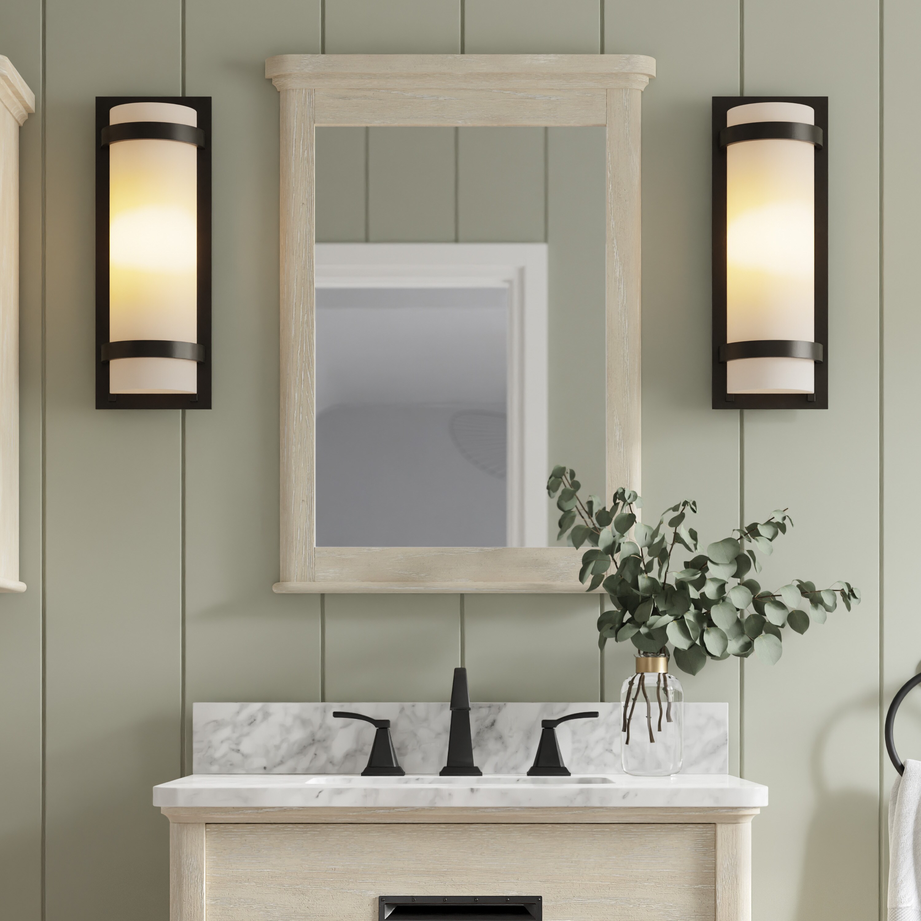 allen + roth Larsen 22-in W x 30-in H Cerused Natural Oak Rectangular Framed Bathroom Vanity Mirror