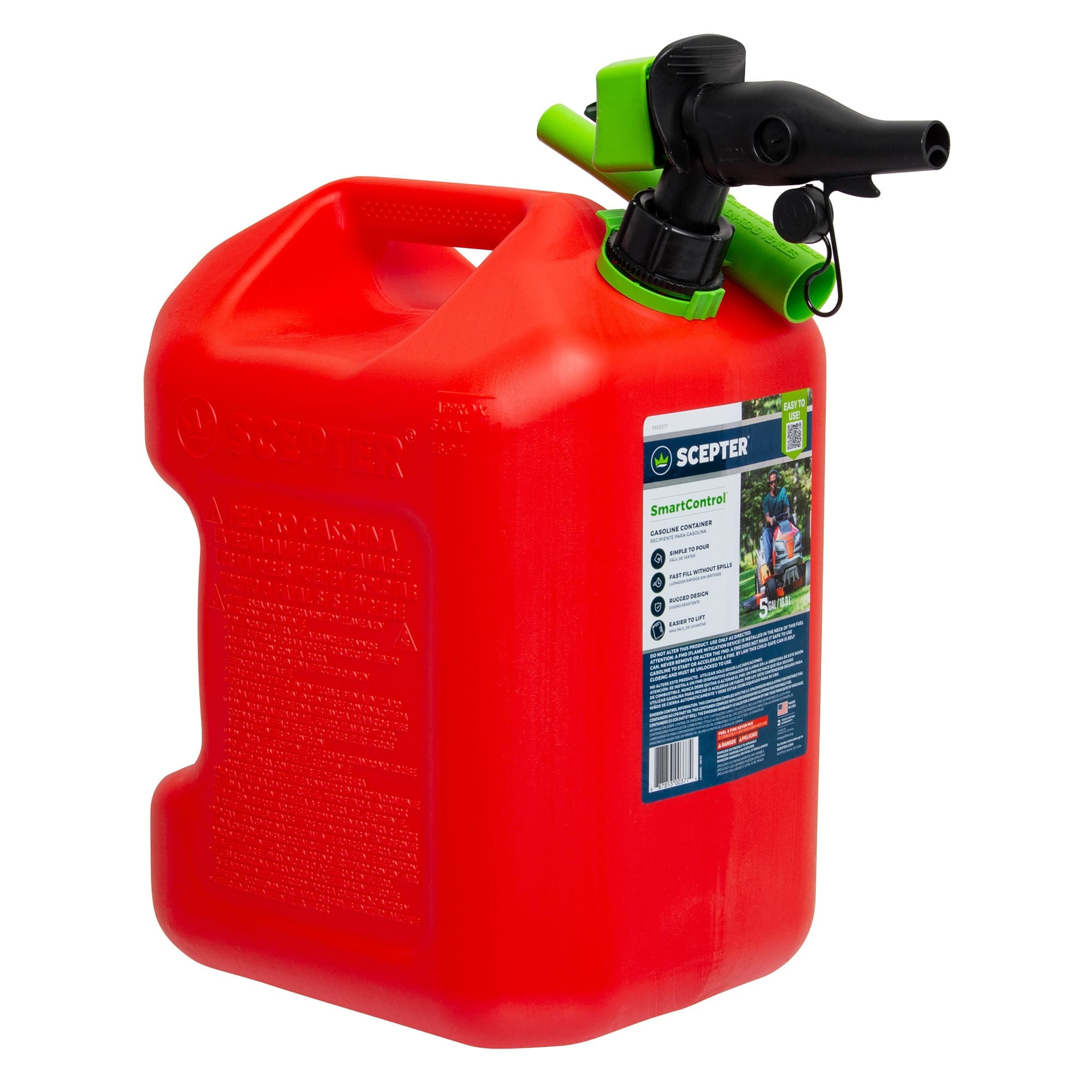 Scepter 316749 SmartControl Dual Handle Gasoline Can Jug with Funnel