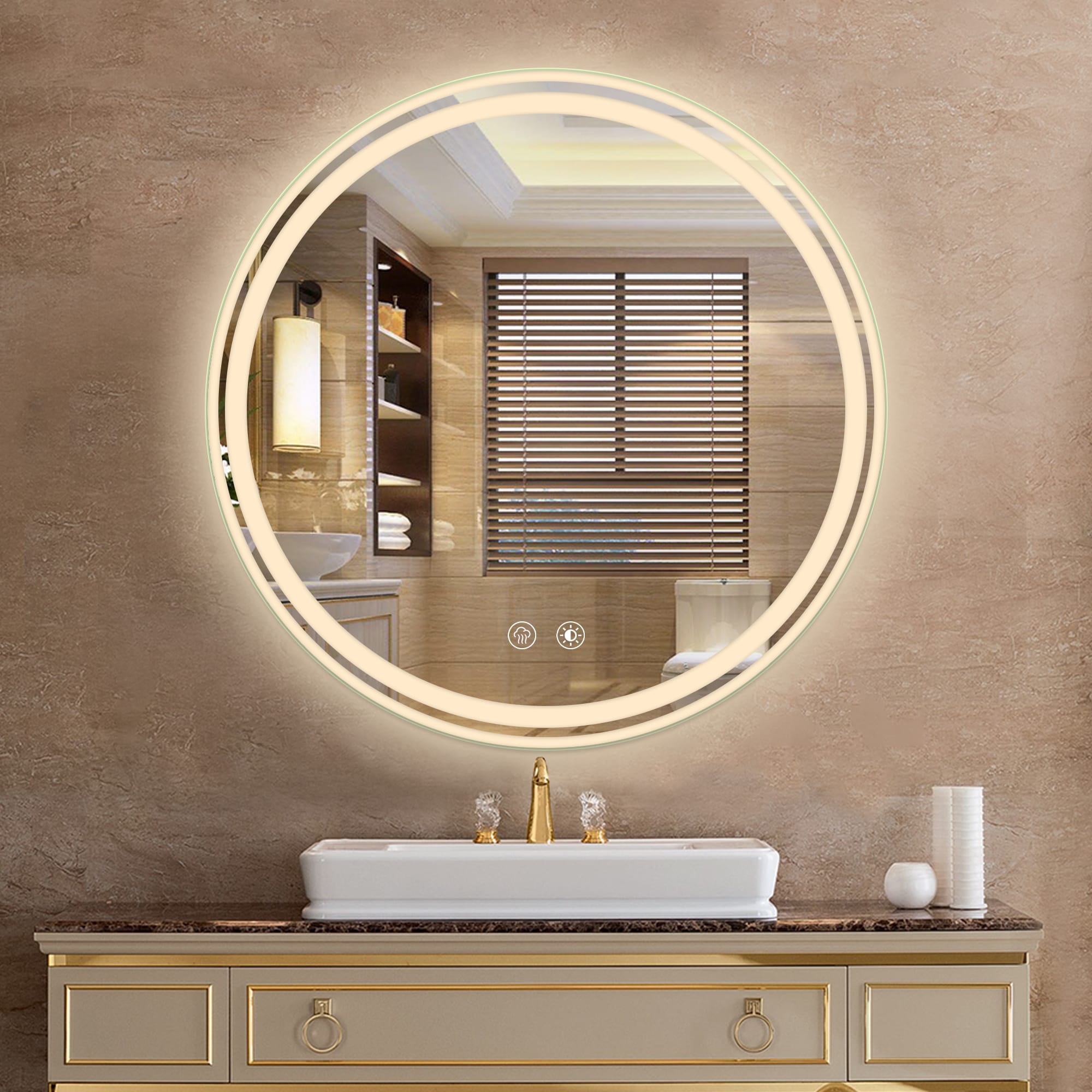 Forclover MF03-32CB 24-Inches x 24-Inches Polished Frameless Round Dimmable LED Lighted Fog Free Bathroom Vanity Mirror ( Silver )