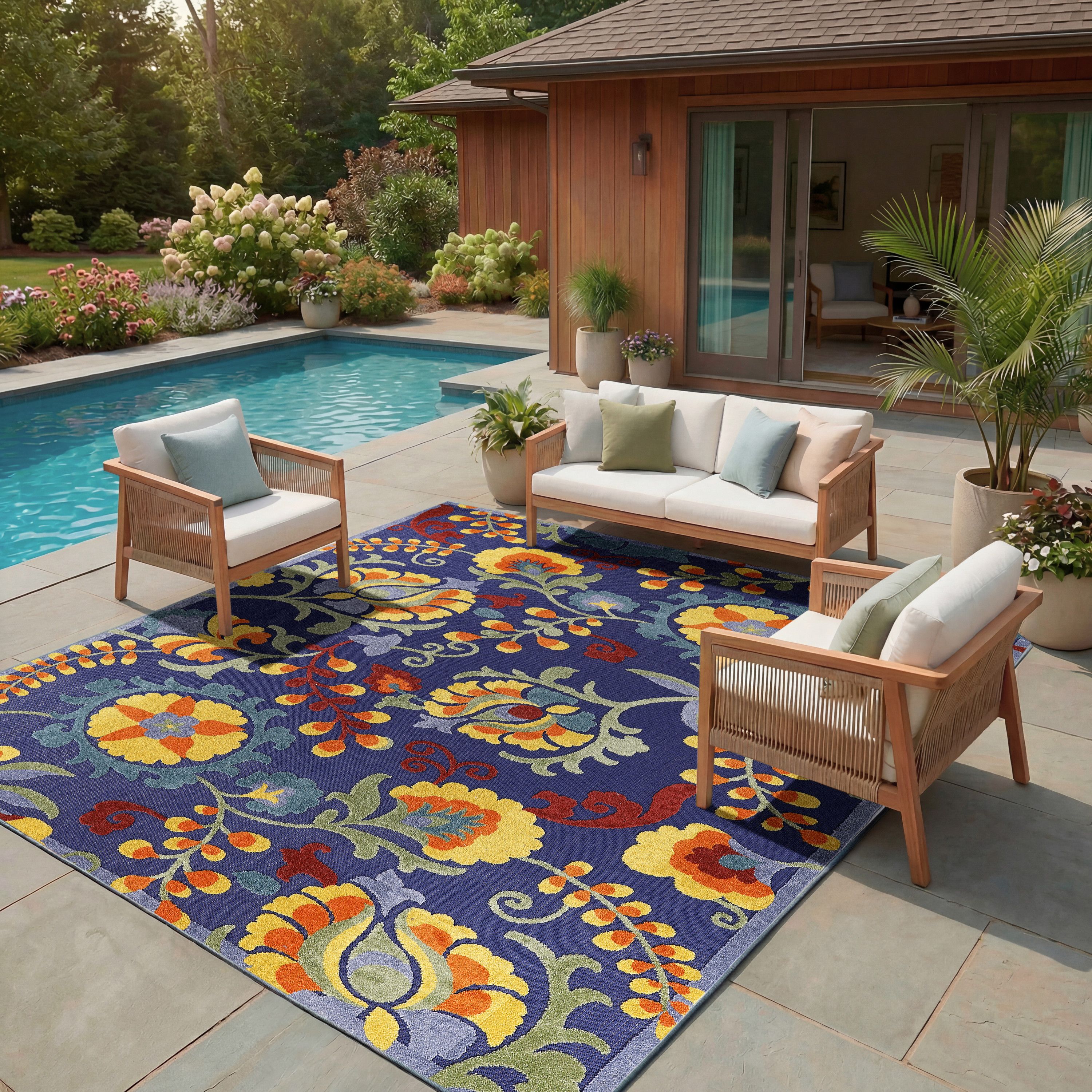  Home Aloha 10 x 14 ft Navy Multicolor Indoor or outdoor Area Rug