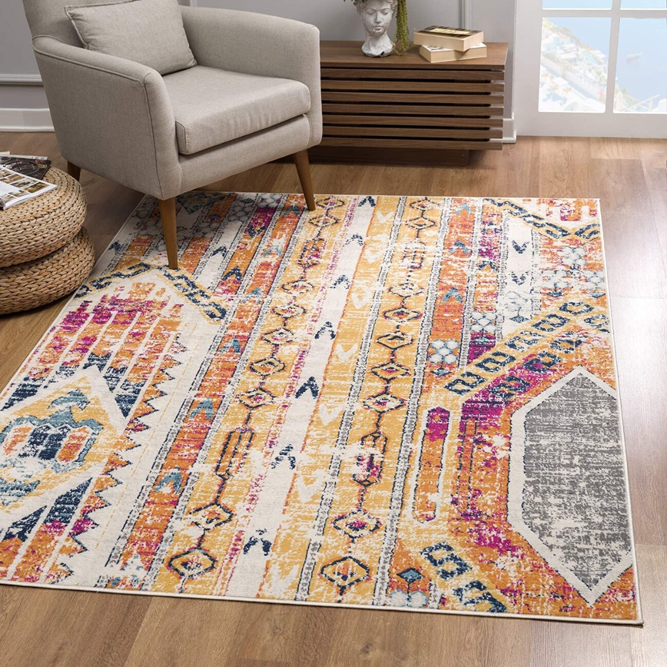 HomeRoots 4000392963 2 x 4 (ft) Polypropylene Gold Ivory Rectangular Indoor Southwestern Area rug