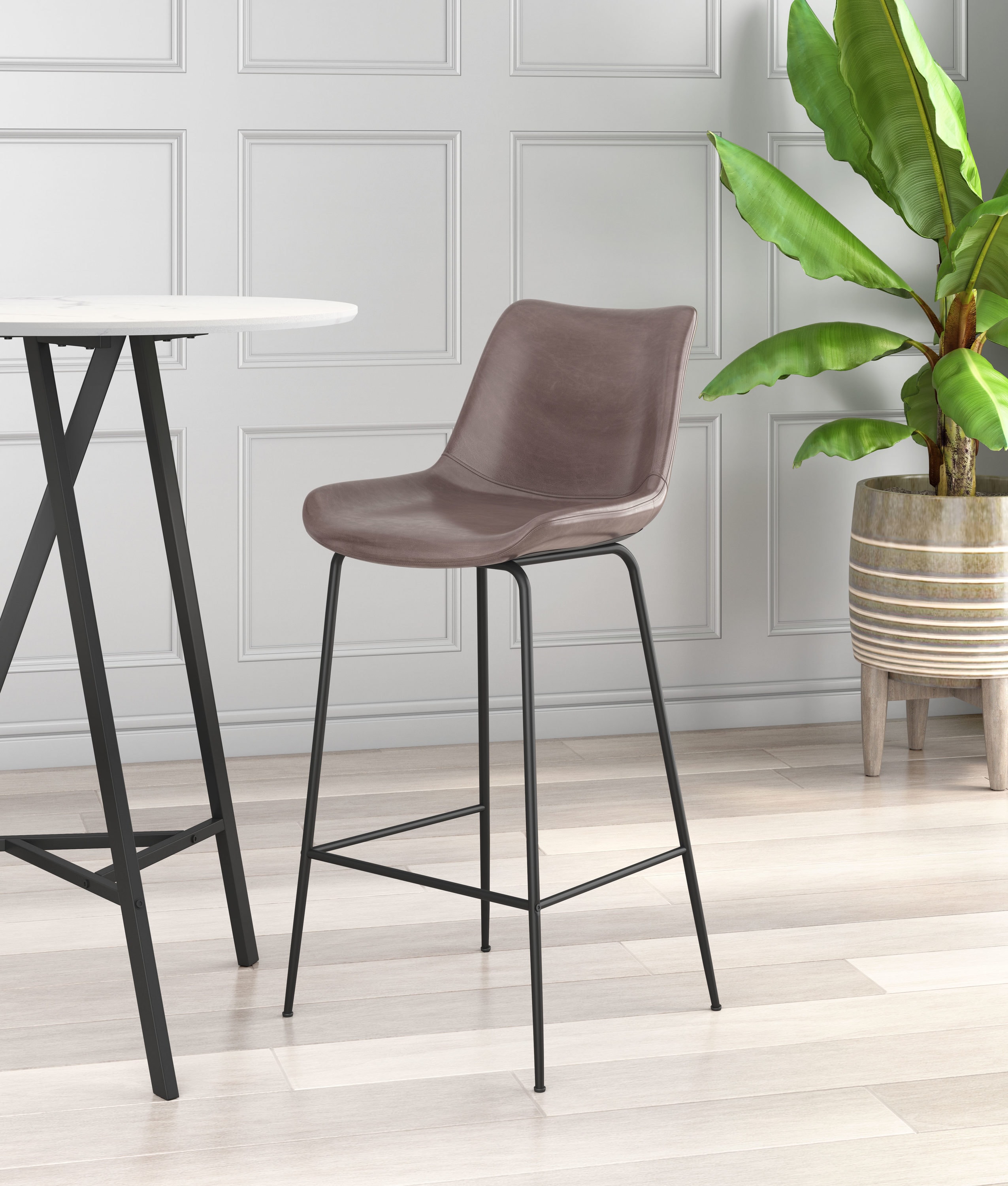 Zuo Modern Byron Brown 30.7-in H Bar height Upholstered Bar Stool in ...