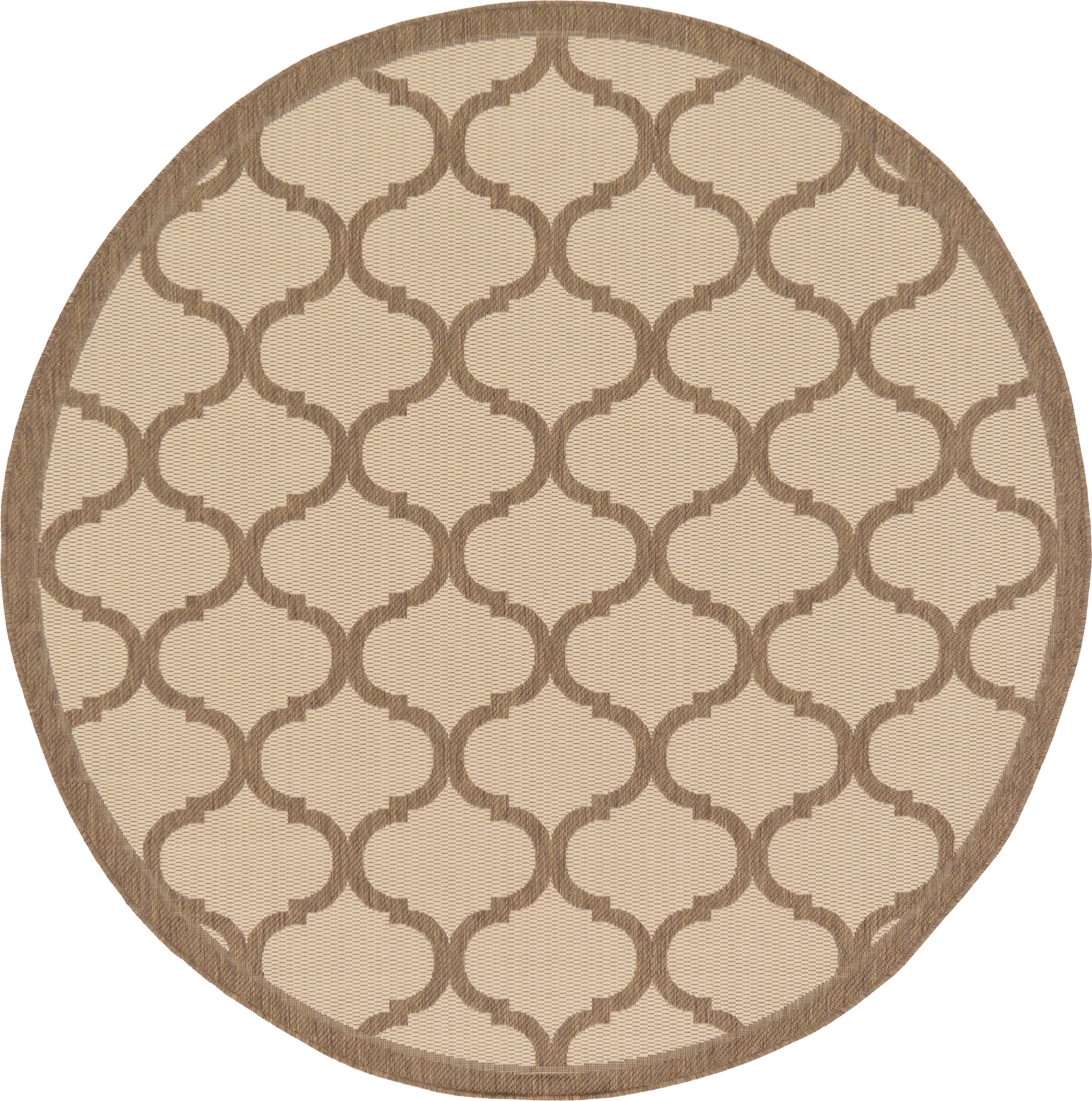 Unique Loom 3126682 Moroccan Outdoor 6 x 6 (ft) Loomed Polypropylene Brown/Beige Round Indoor/Outdoor Geometric Mid-Century Modern Area rug