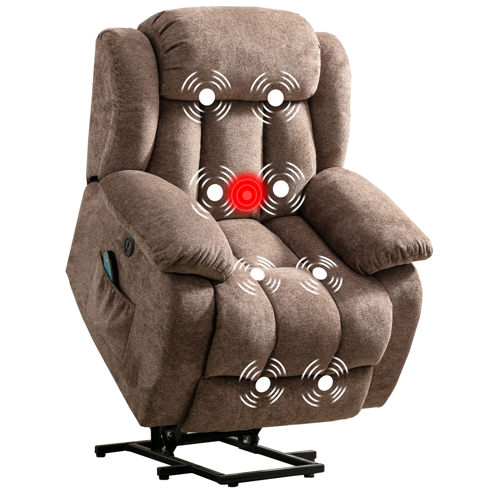 Power Lift Massage Recliner Camel Velvet Powered Reclining Massage Chair with Lift Assistance in Off-White | - Canmov CD0516GF21D-D276