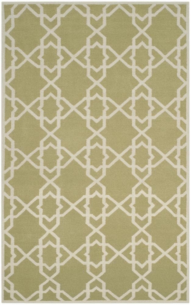 Safavieh DHU548A-6 Dhurries Kenna 6 x 9 (ft) Wool Olive/Ivory Rectangular Indoor Geometric Coastal Area rug