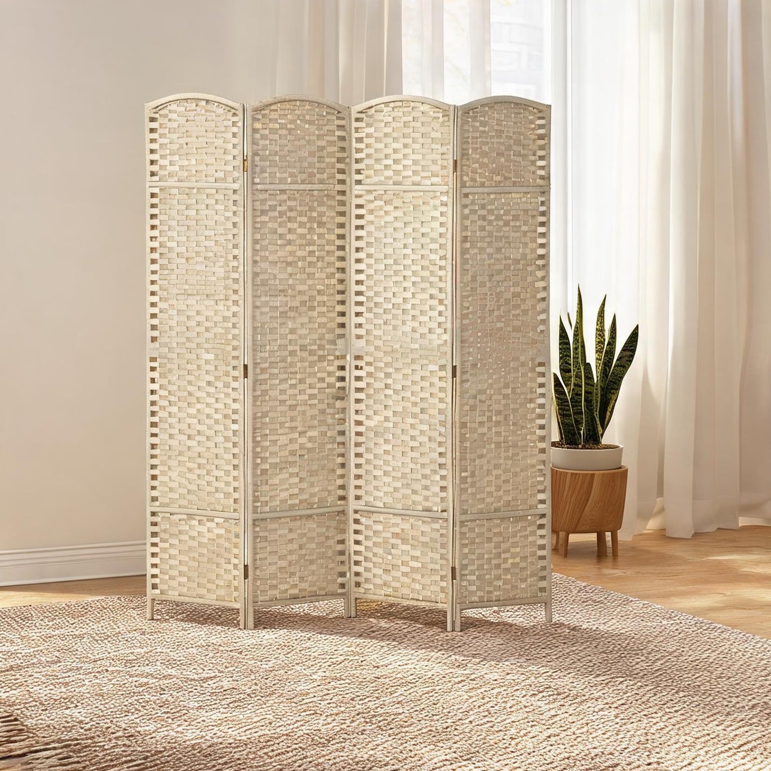 Tammesy Living Room Beige Polypropylene Room Divider with 5.6 ft and ...