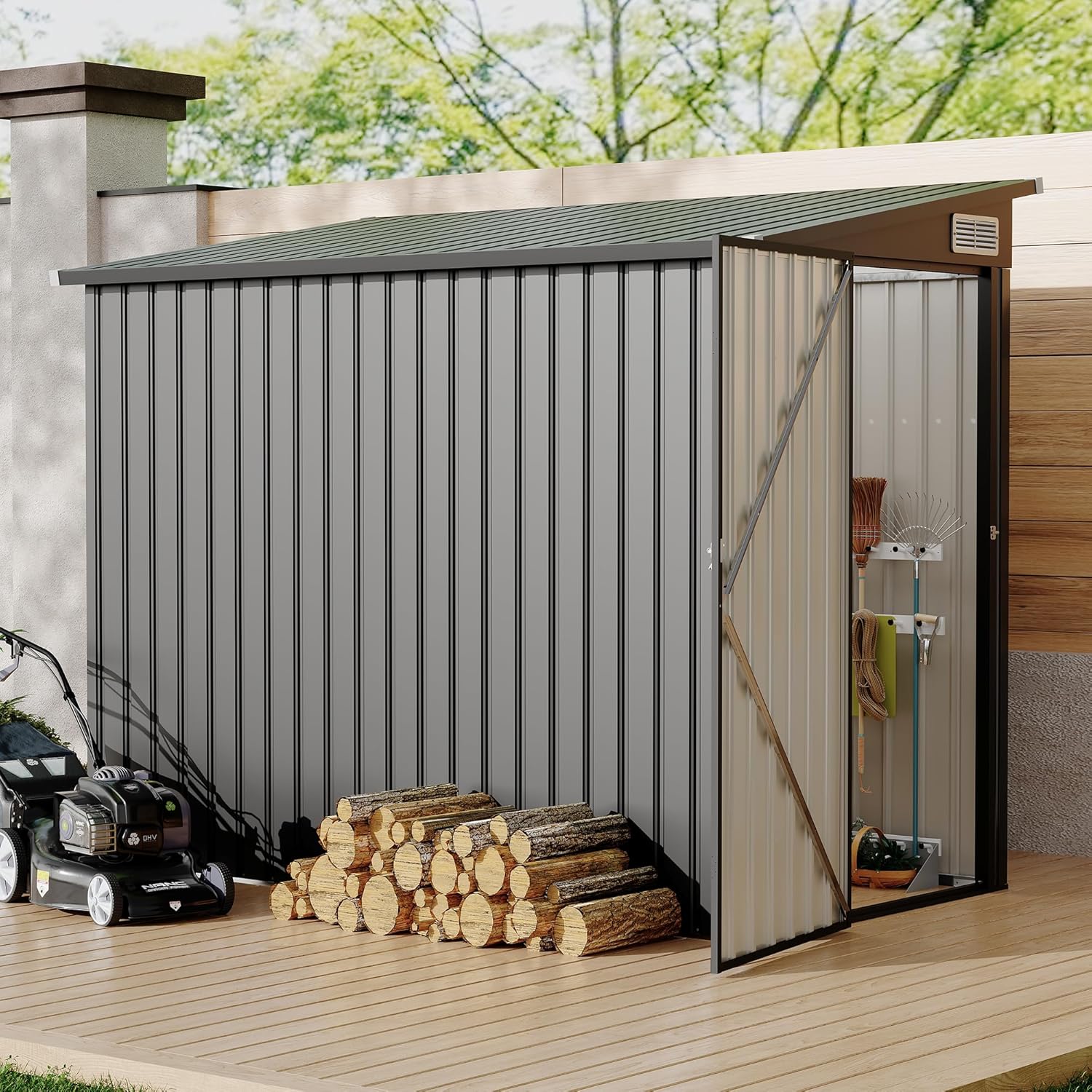 GAOMON 4x8x6 Ft Metal Lean-to Storage Shed Galvanized Steel Tool