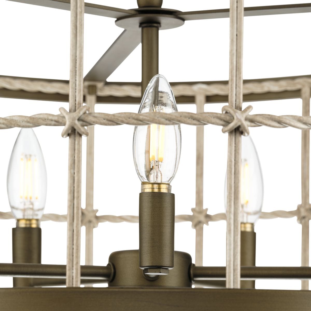 Aged Brass 22" Woven Metal 5-Light Chandelier