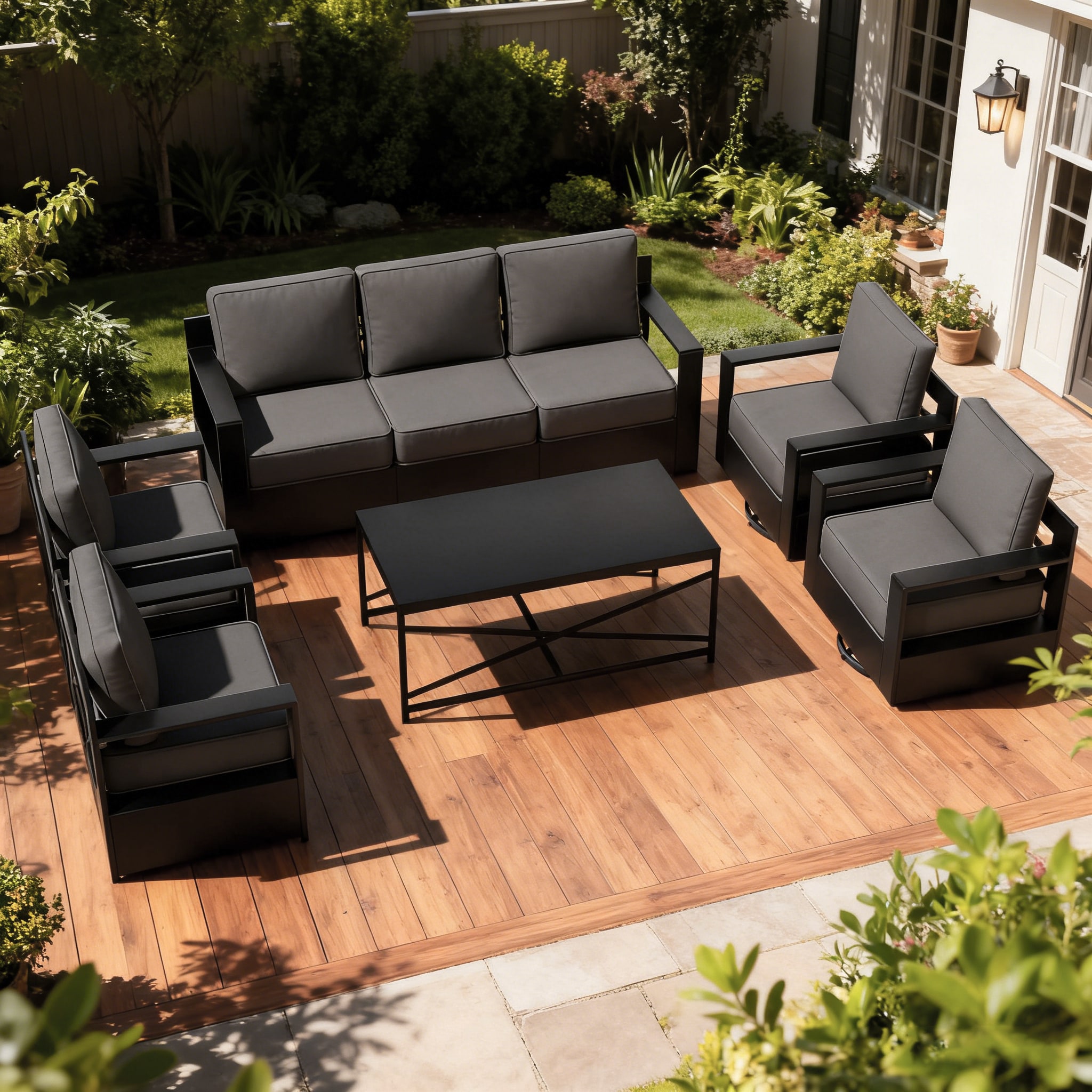Gardenbee 6 -Piece Patio Conversation Set with Gray Cushions Included