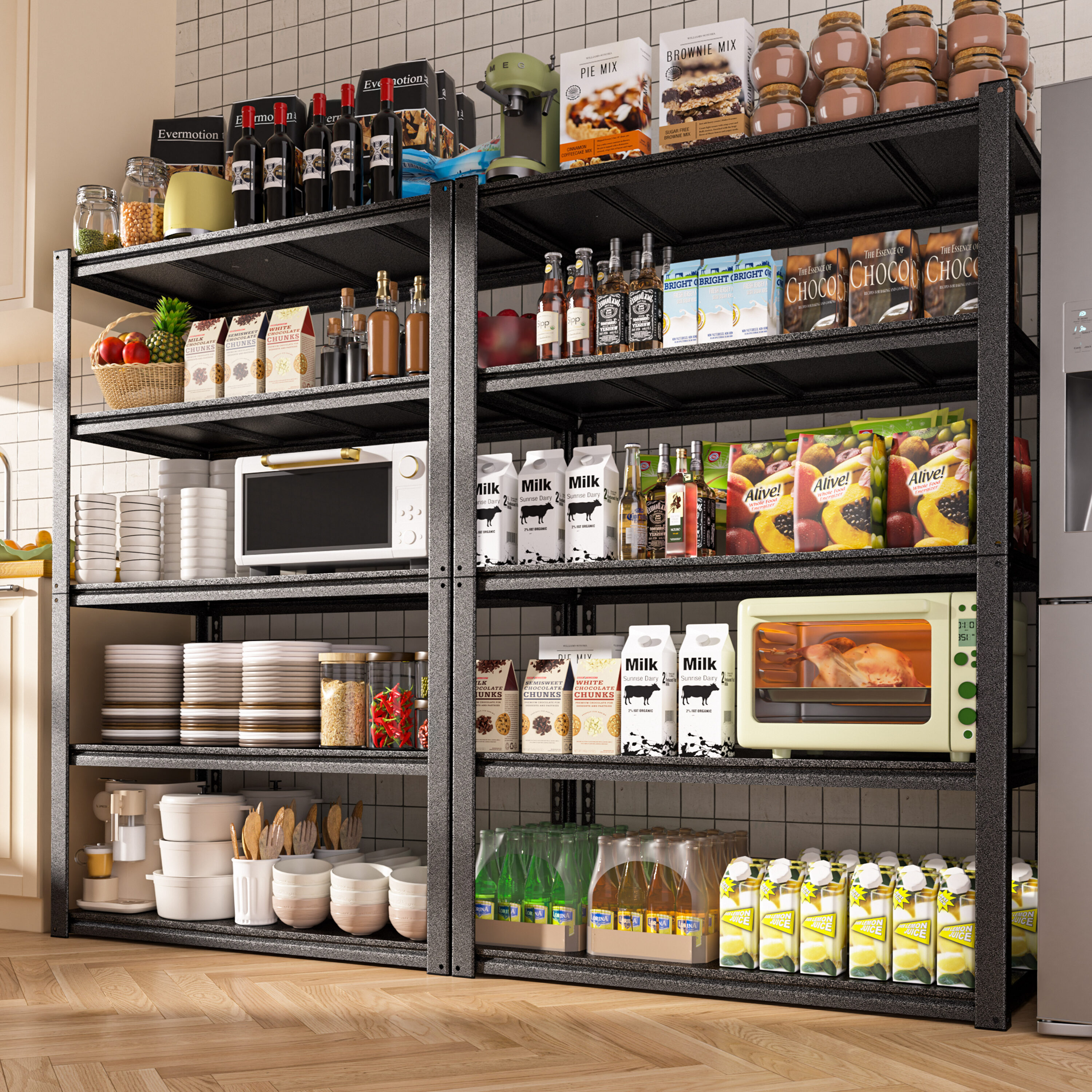 VEIKOUS HP0303-02 Metal Heavy Duty 5 -Tier Utility shelving unit ( 48-in W x 24-in D x 72-in H ) ( Black , ( 600-lb lbs. Capacity Per Shelf )