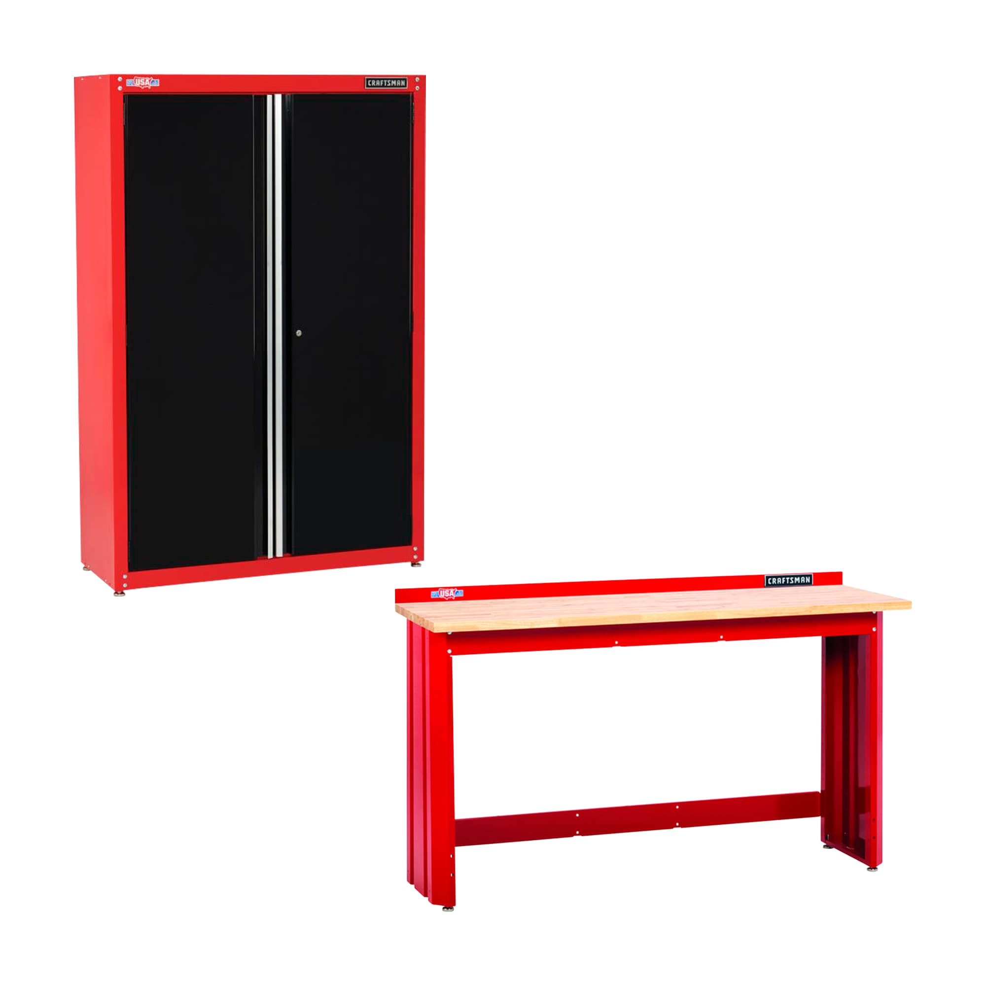 CRAFTSMAN 2000 48-in W x 74-in H x 18-in D Steel Freestanding Garage Cabinet & 72-in W x 41.25-in H Wood Work Bench
