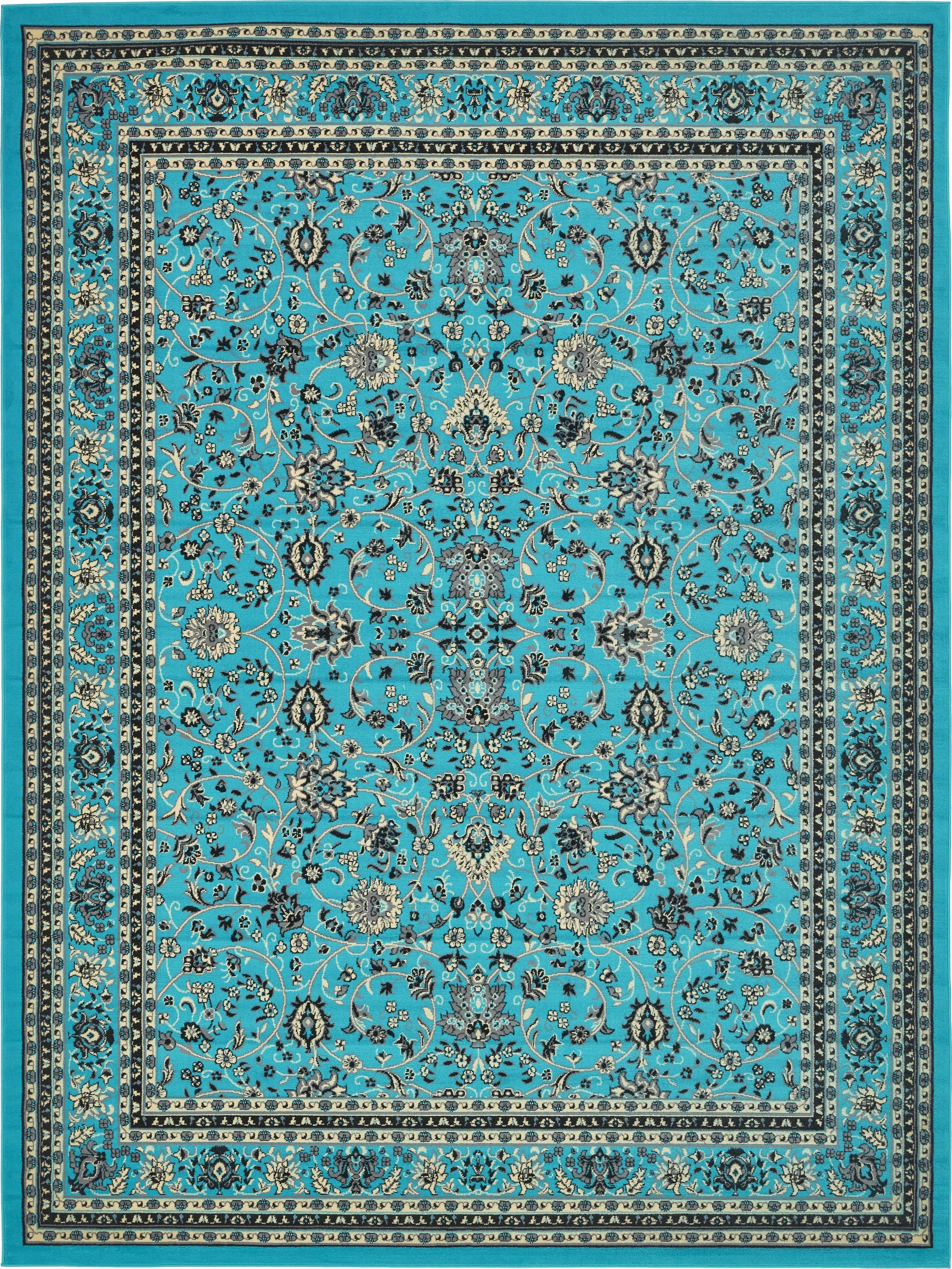 Unique Loom 3134484 Washington Sialk Hill 10 x 13 (ft) Loomed Polypropylene Turquoise/Ivory Rectangular Indoor Floral/Botanical Area rug