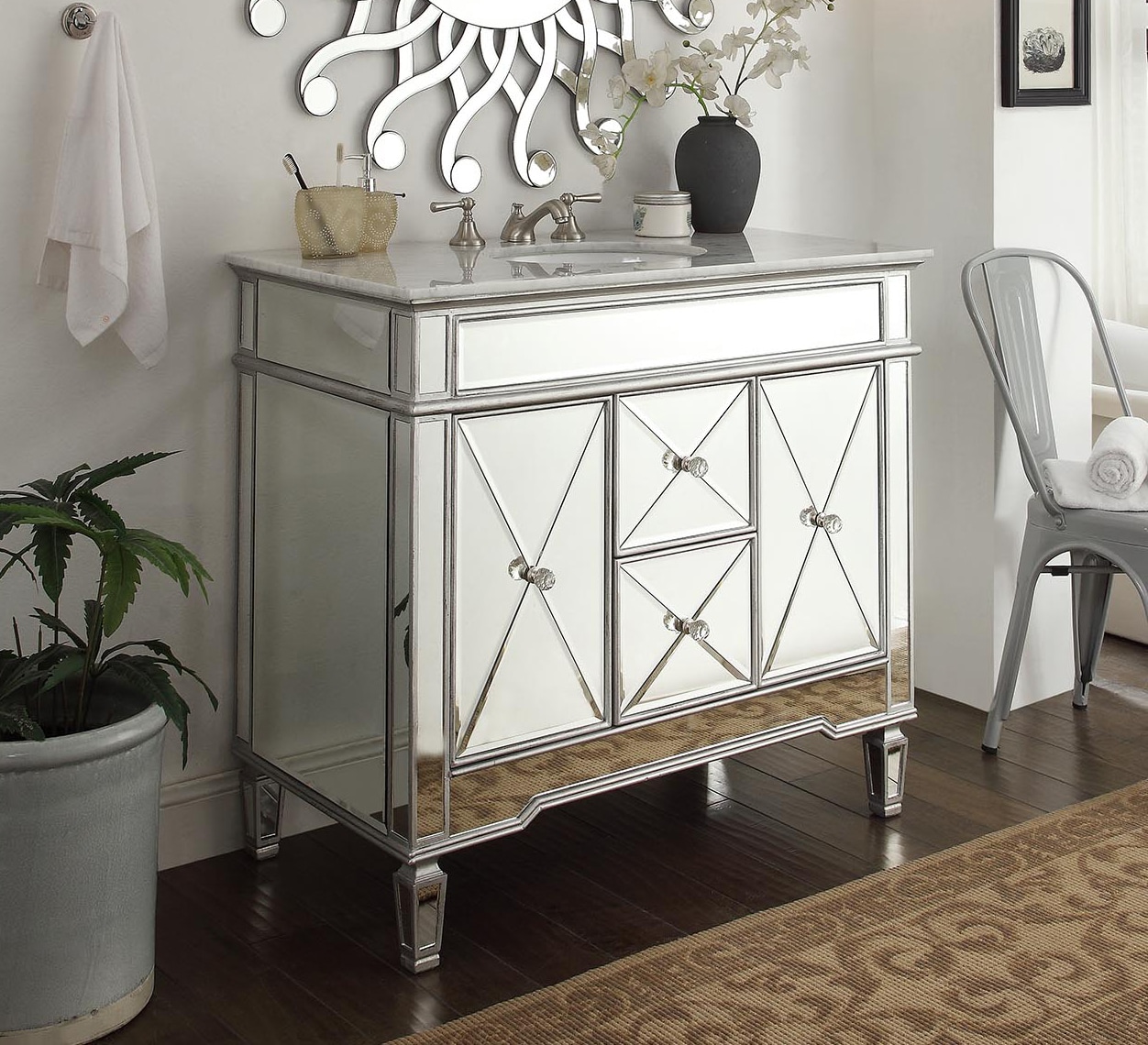 Chans Furniture - 44 Inch Benton Collection Mirrored Style Adelia Single Sink Bathroom Vanity wit...