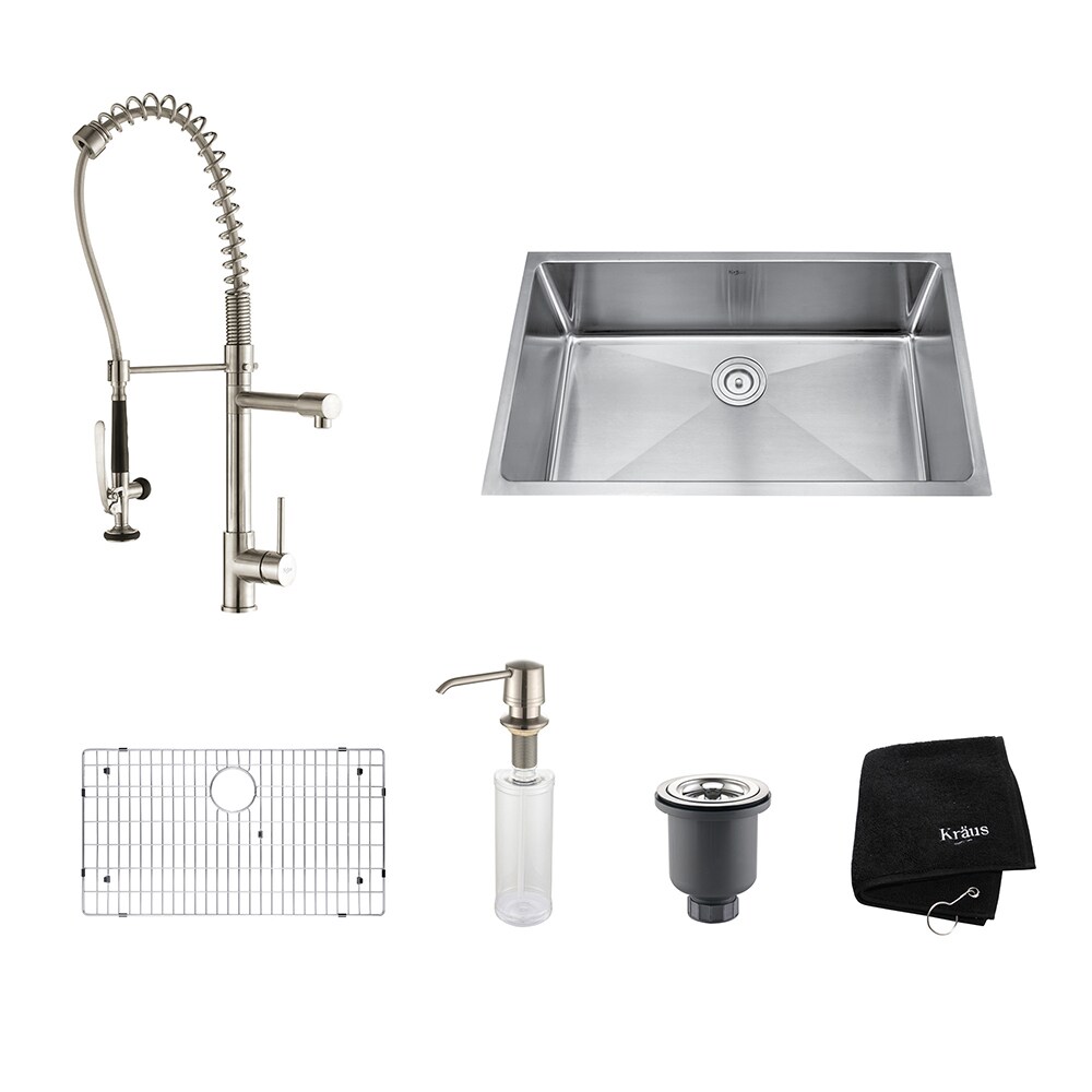 Kraus KHU100-32-1602-30SS Kitchen Combo Undermount 32-in x 19-in Stainless Steel Single Bowl Kitchen Sink All-in-one Kit