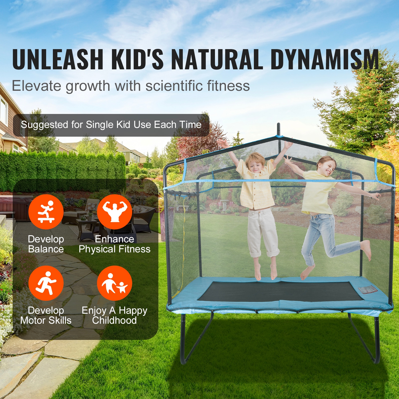 6-Foot Black Metal Kids' Trampoline with Enclosure