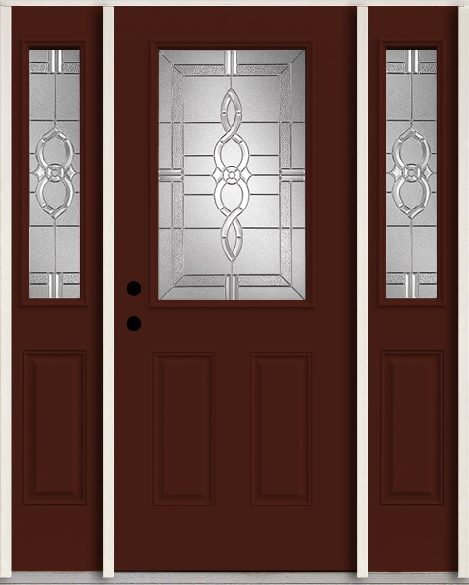 RELIABILT LO963569 Calista 60-in x 80-in x 4-5/8-in Fiberglass Half lite Right-hand inswing Currant Paint Painted Prehung Front Door with Sidelights Insulating core