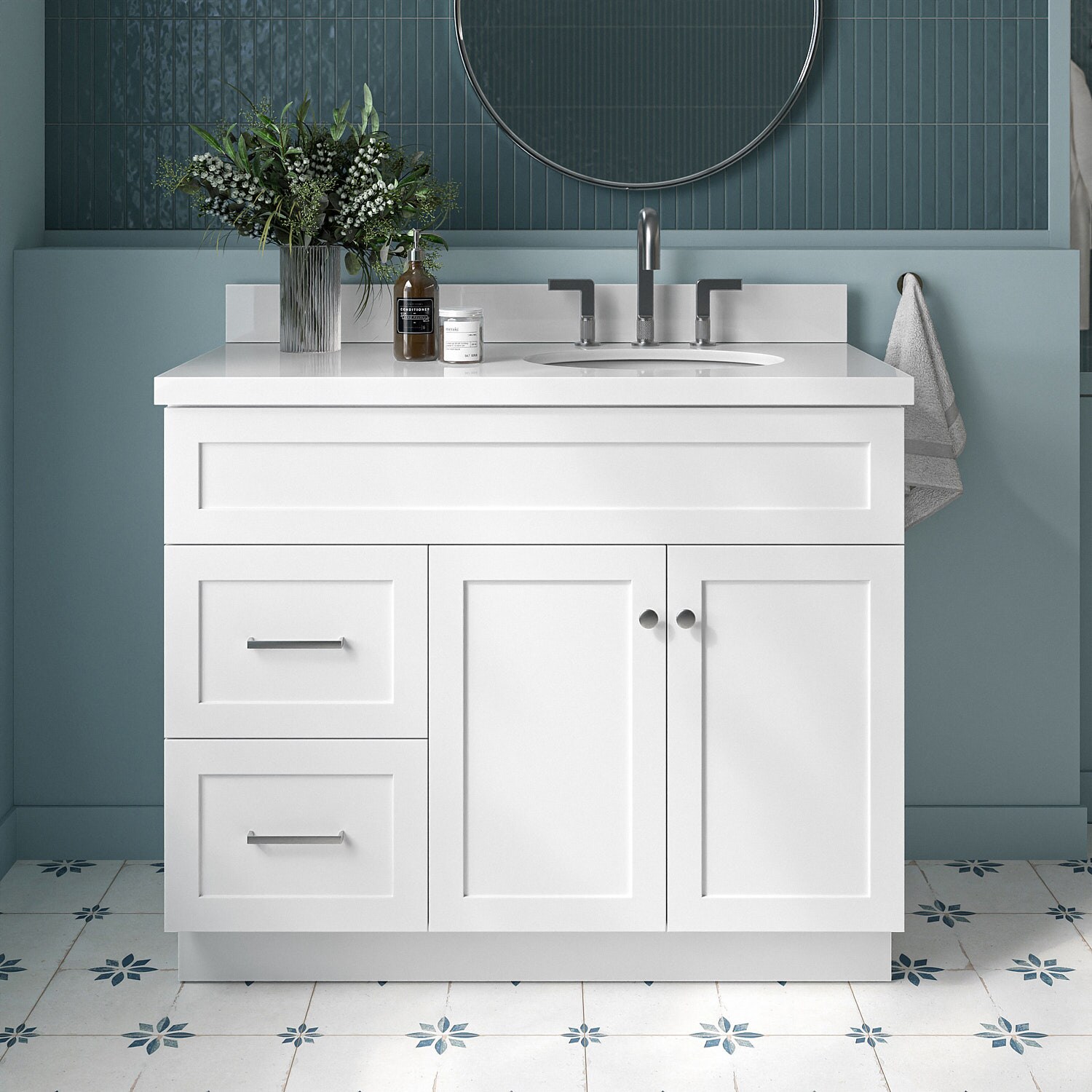 ARIEL F043SRWQOVOWHT Hamlet 43-in White Undermount Single sink Bathroom Vanity with Pure White Quartz Quartz Top