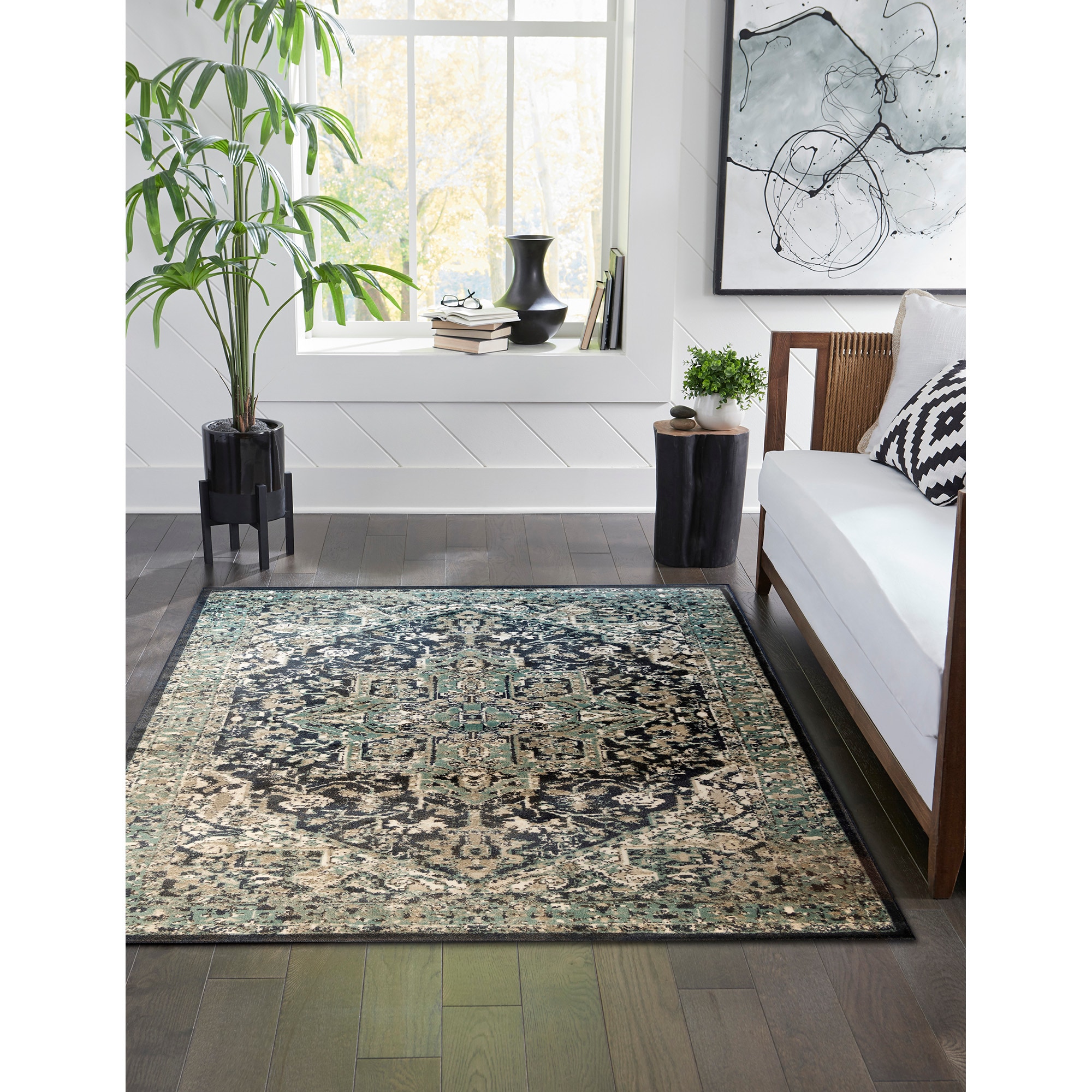 Liora Manne ARO58285803 Aurora 5 x 8 (ft) Loomed Polypropylene Blue Rectangular Indoor Medallion Area rug