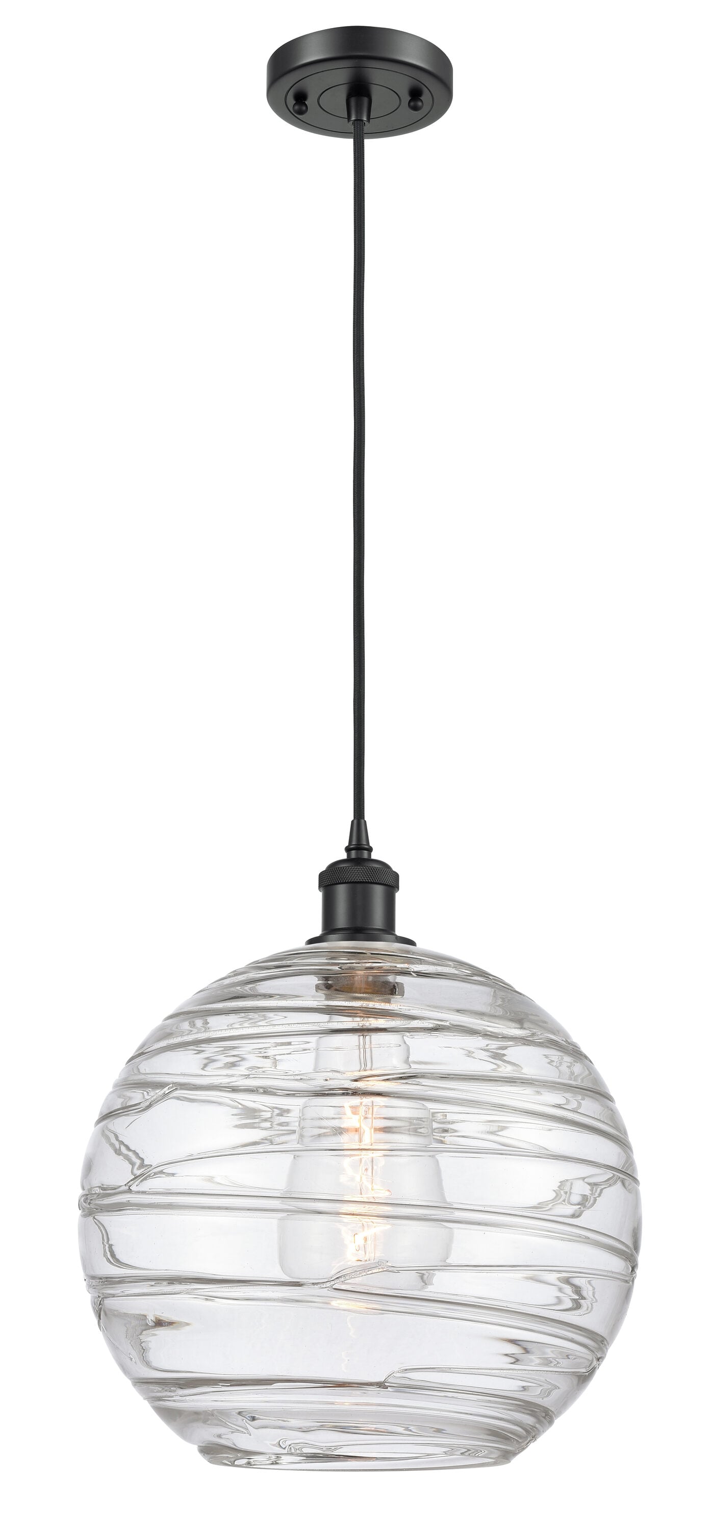 Athens Deco Swirl Globe Pendant - Matte Black with Clear Swirl Shade