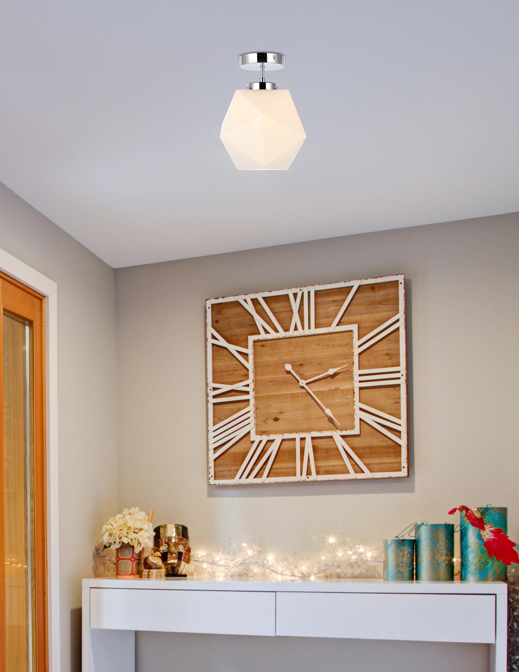 Lawrence Chrome and White Glass 1-Light Flush Mount