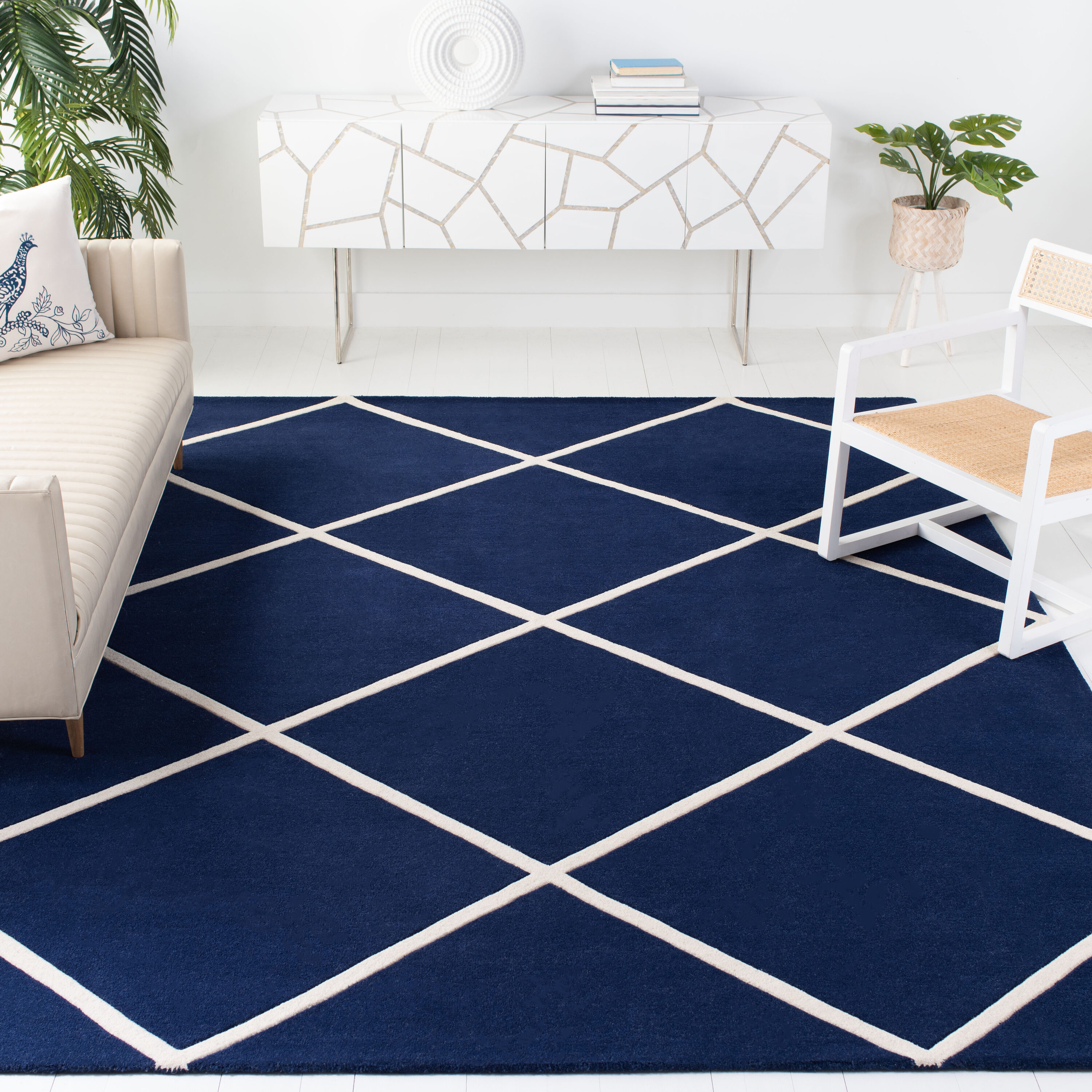  Cht720 Dark Blue/Ivory Contemporary 8ft-9in x 12ft Large Rectangle Rug