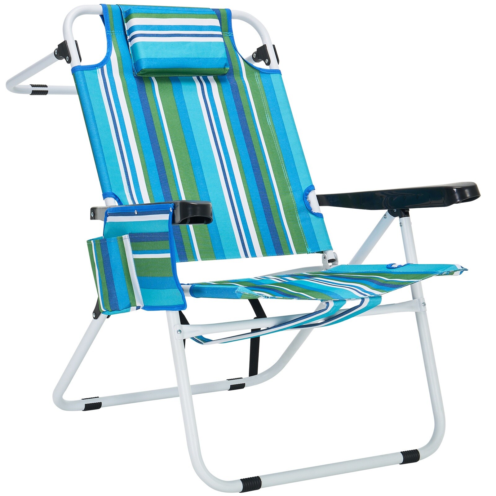 Esazn I1600200-WJJ-SK Tanning Chair Blue Stripe Metal Frame Stationary Beach Chair with Multiple colors/finishes Woven Seat