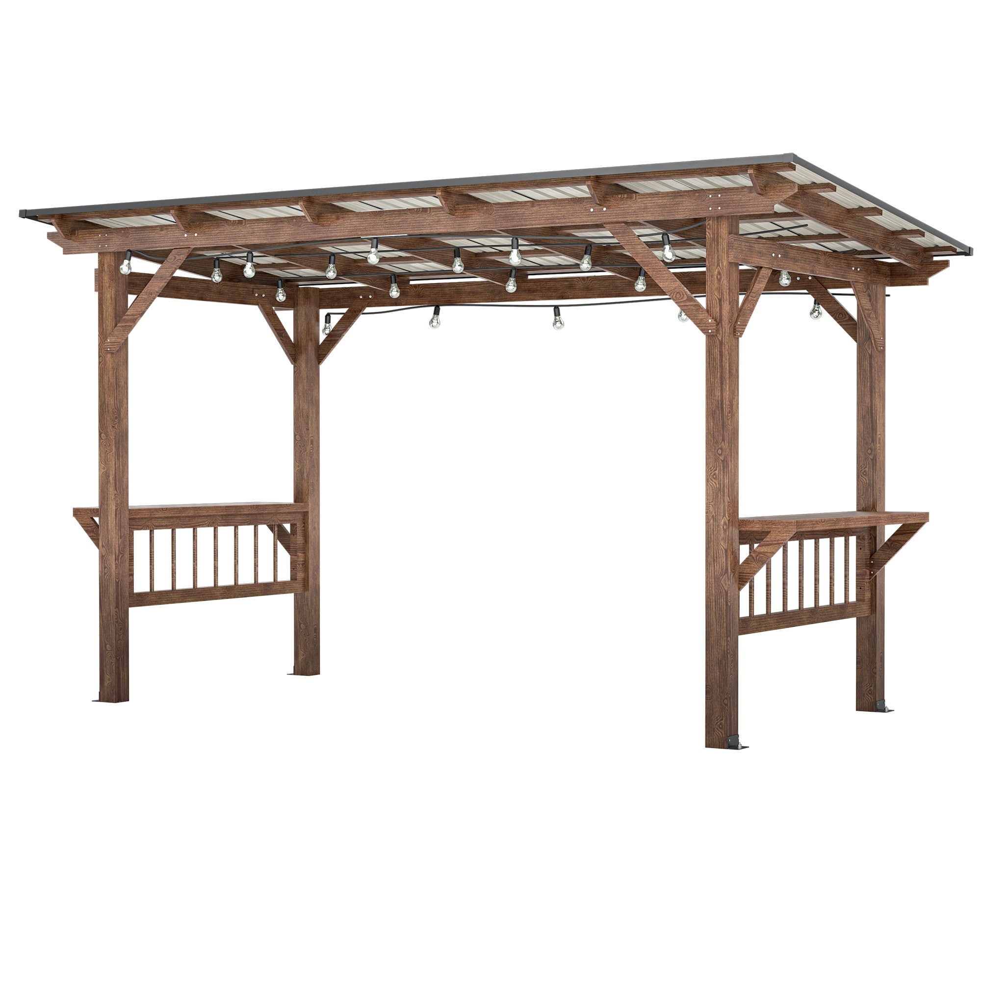 ToolCat BZ2-4-PW 12-ft W x 8-ft L x 7-ft 3-in H Brown Wood Freestanding Pergola