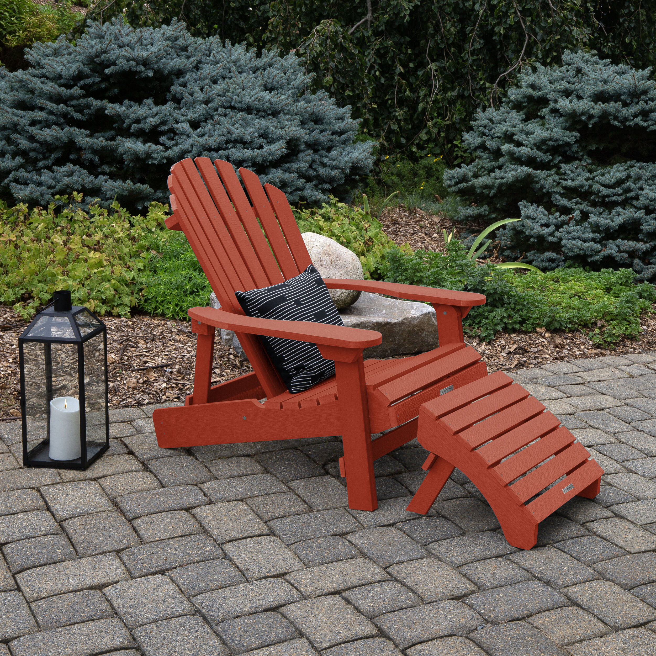 highwood AD-KITKING2-RED The Adirondack Rustic Red Poly-lumber Frame Stationary Adirondack Chair with Slat Seat