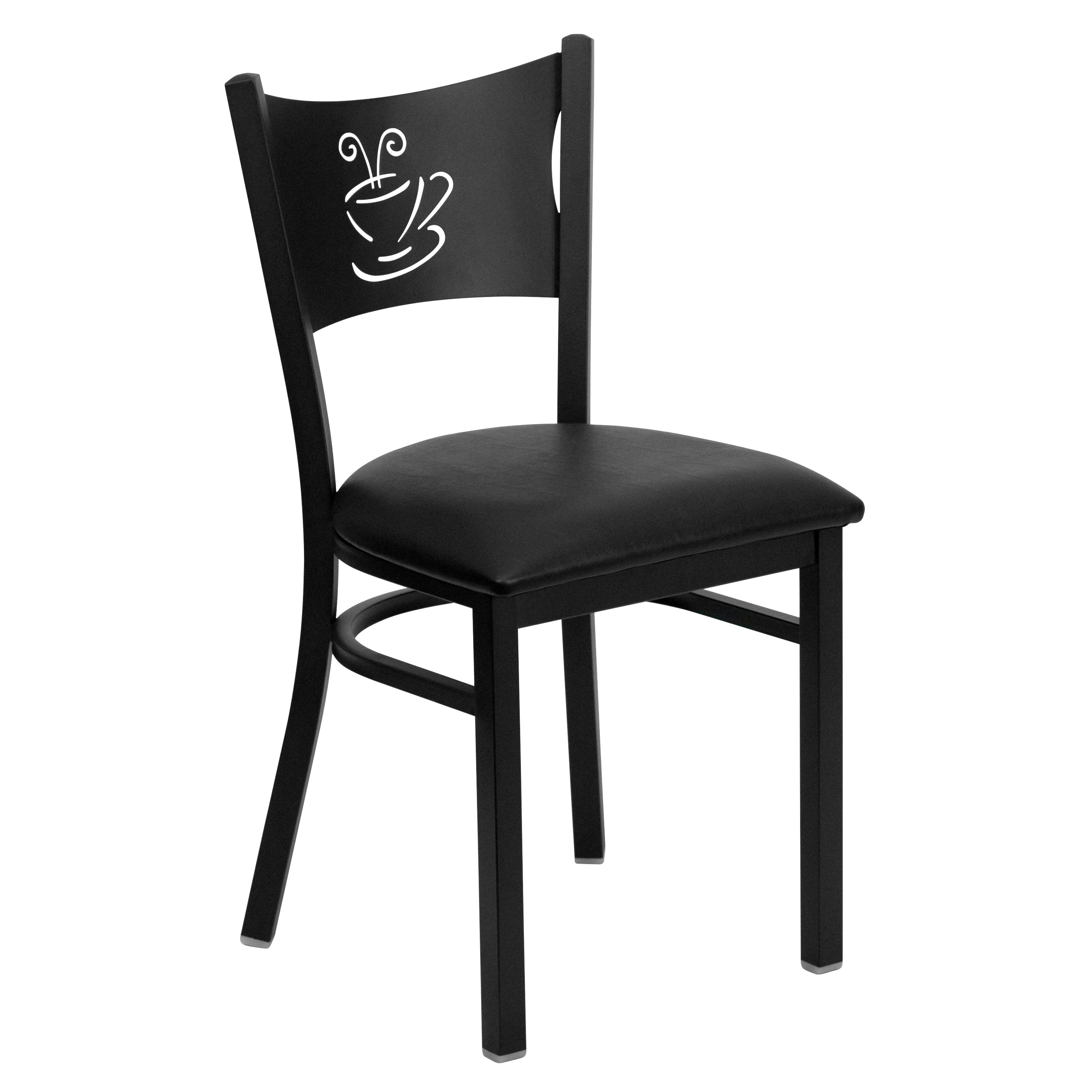 Chic Black Vinyl and Metal High Back Side Chair with Decorative Cutout