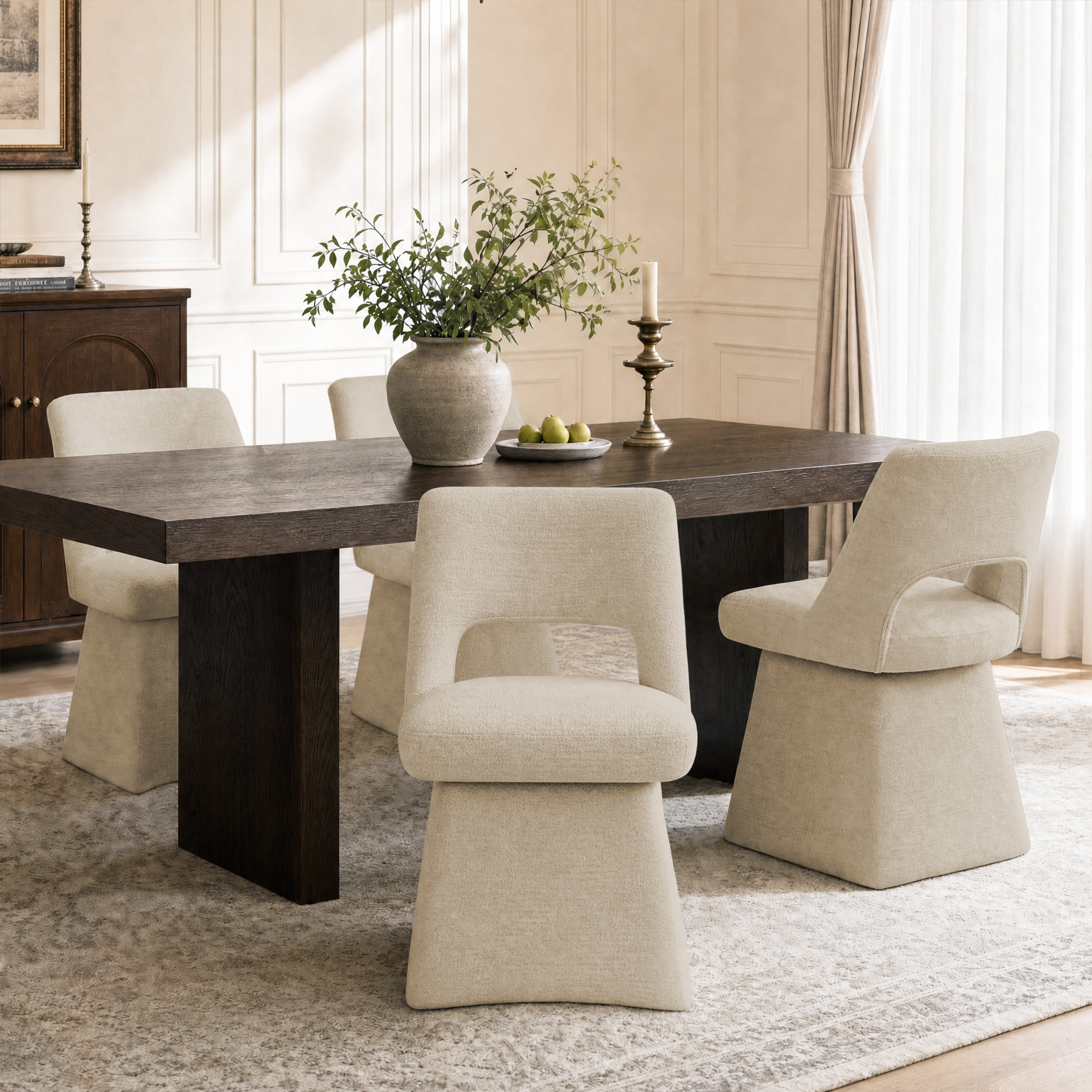 Keoni - Modern Chenille Swivel Dining Chair 360-degree swiveling Design for Dining Room