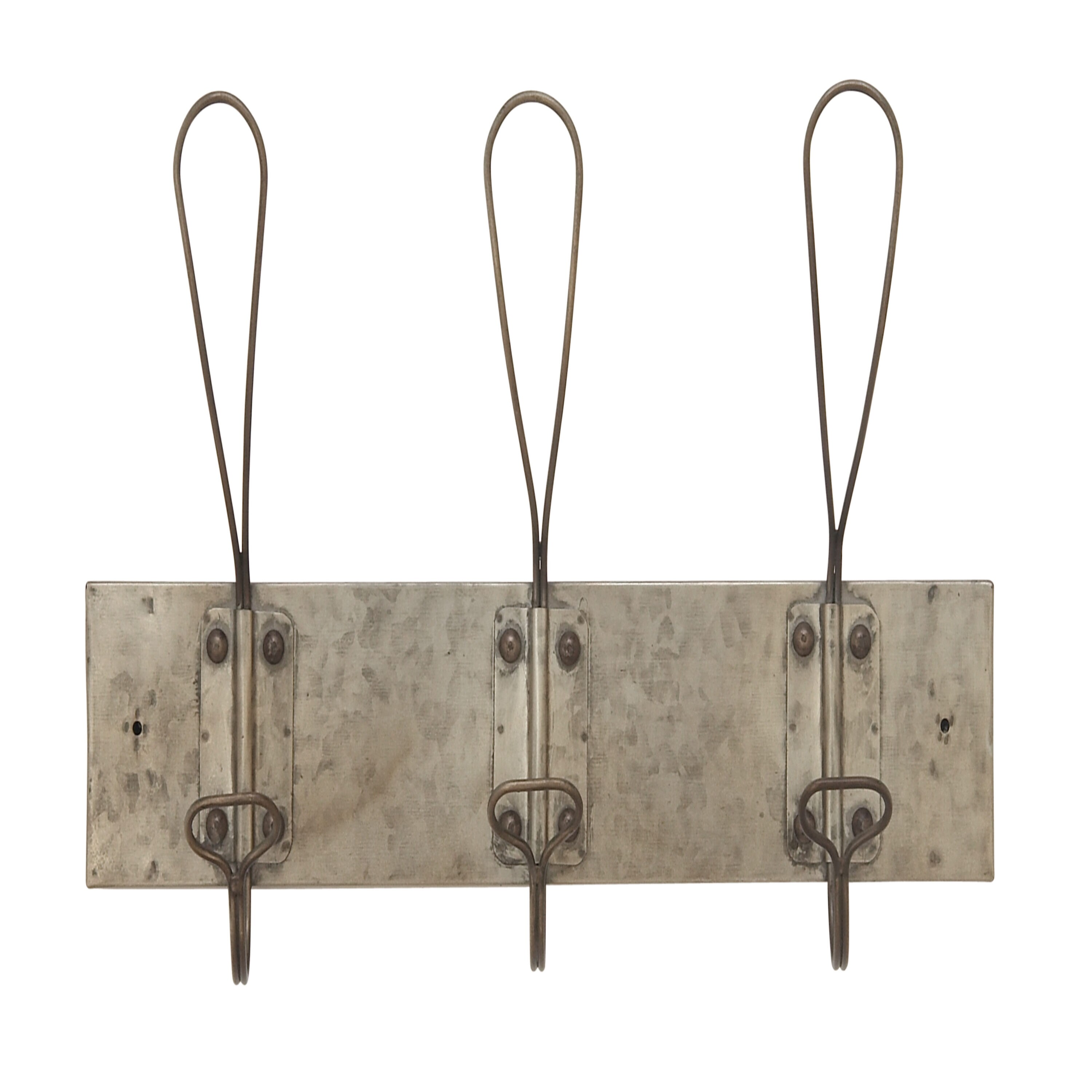 Rustic Gray Metal and Wood Wall Hook Rack
