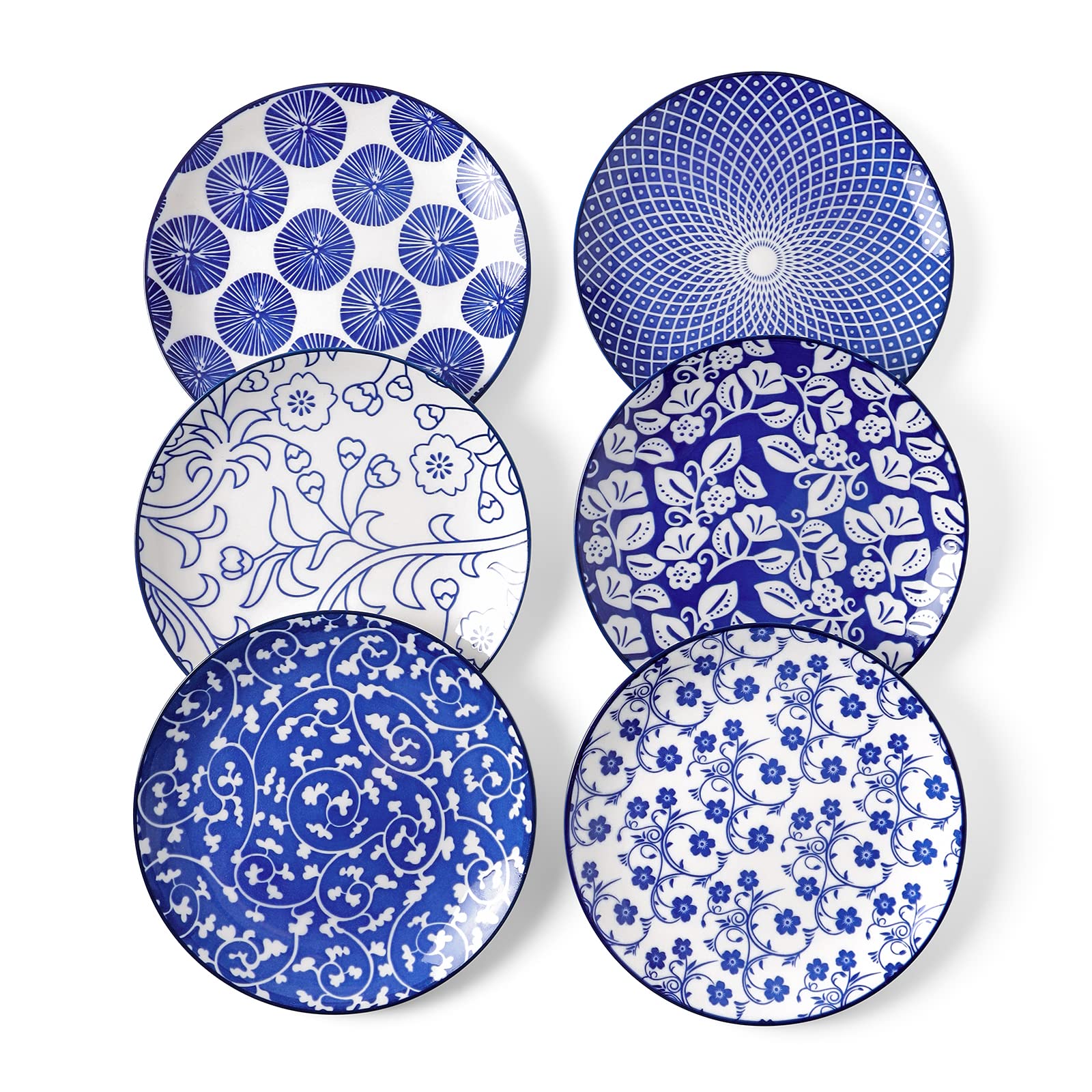 Aoibox  Ceramic Dessert Plates Set of 6 with 6 4 Inch Diameter and Vintage Blue Floral Pattern