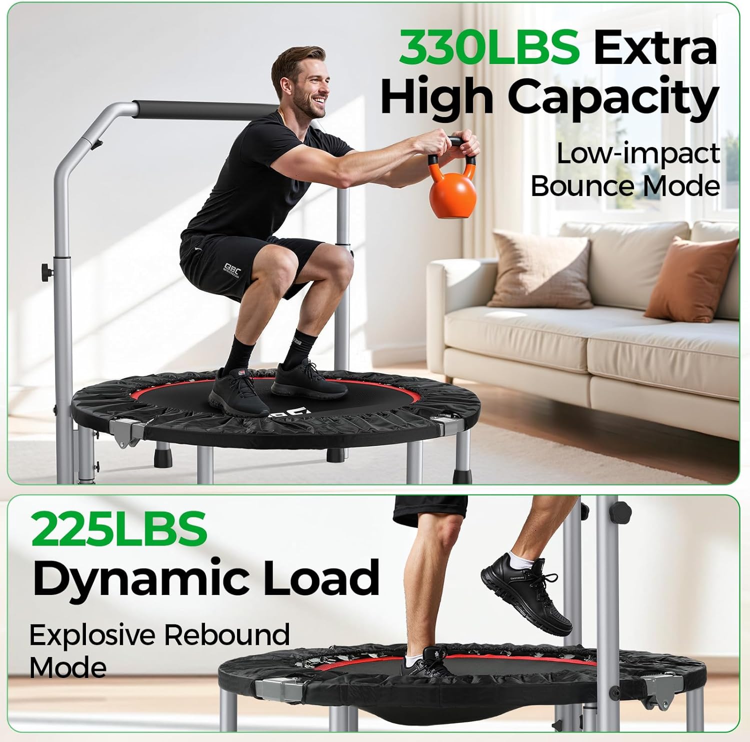 ipamorelin rebound BCAN Foldable Mini Trampoline, 330lbs Fitness Rebounder with Adjustable Foam Handle for Indoor/Garden Workout simply install the base legs and stabiliser and you are ready to bounce Peptide Therapy in Rochester, NY