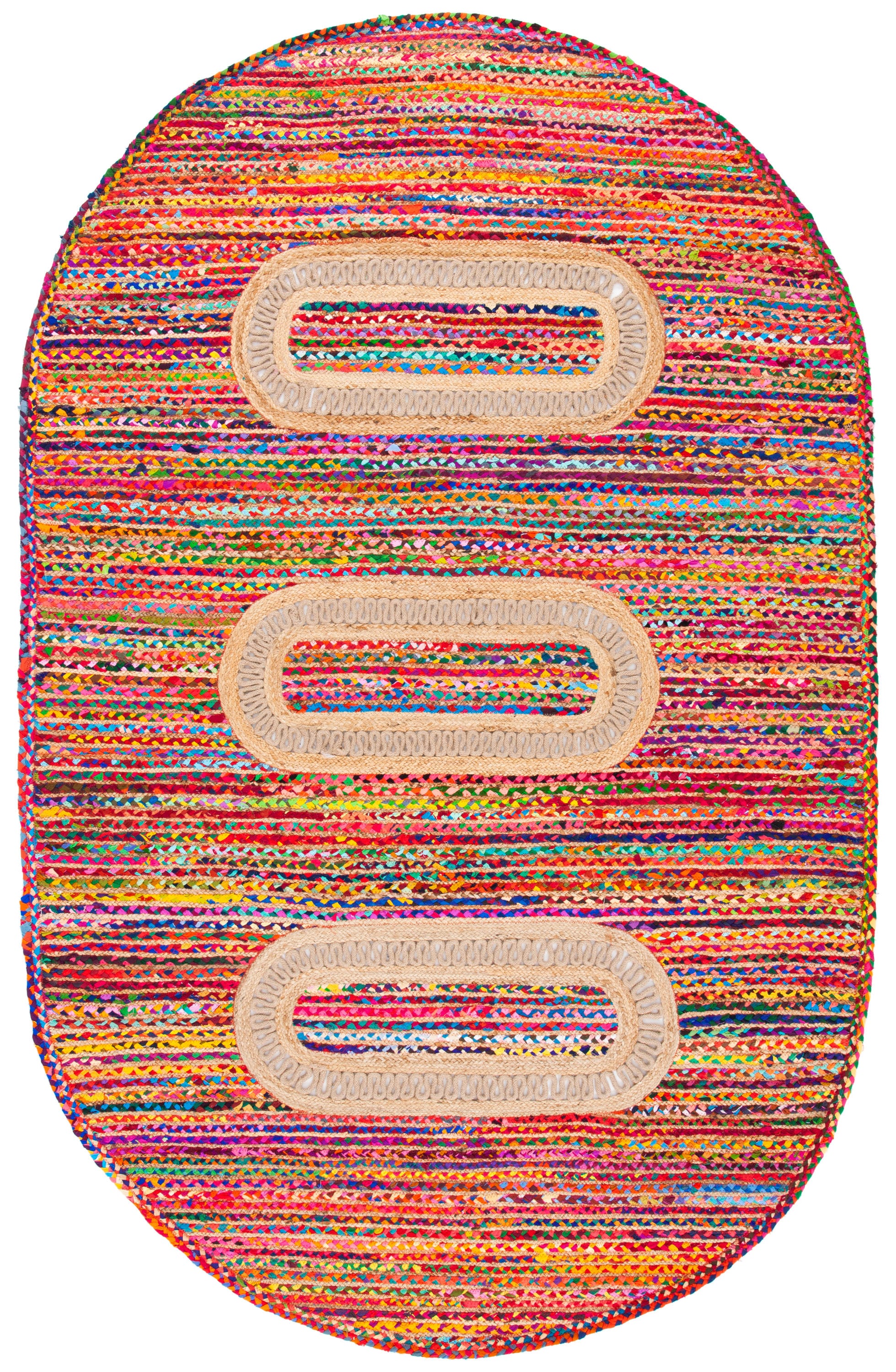Safavieh BRD265U-5OV Braided Dilbar 5 x 7 (ft) Cotton Pink/Sage Oval Indoor Abstract Coastal Area rug