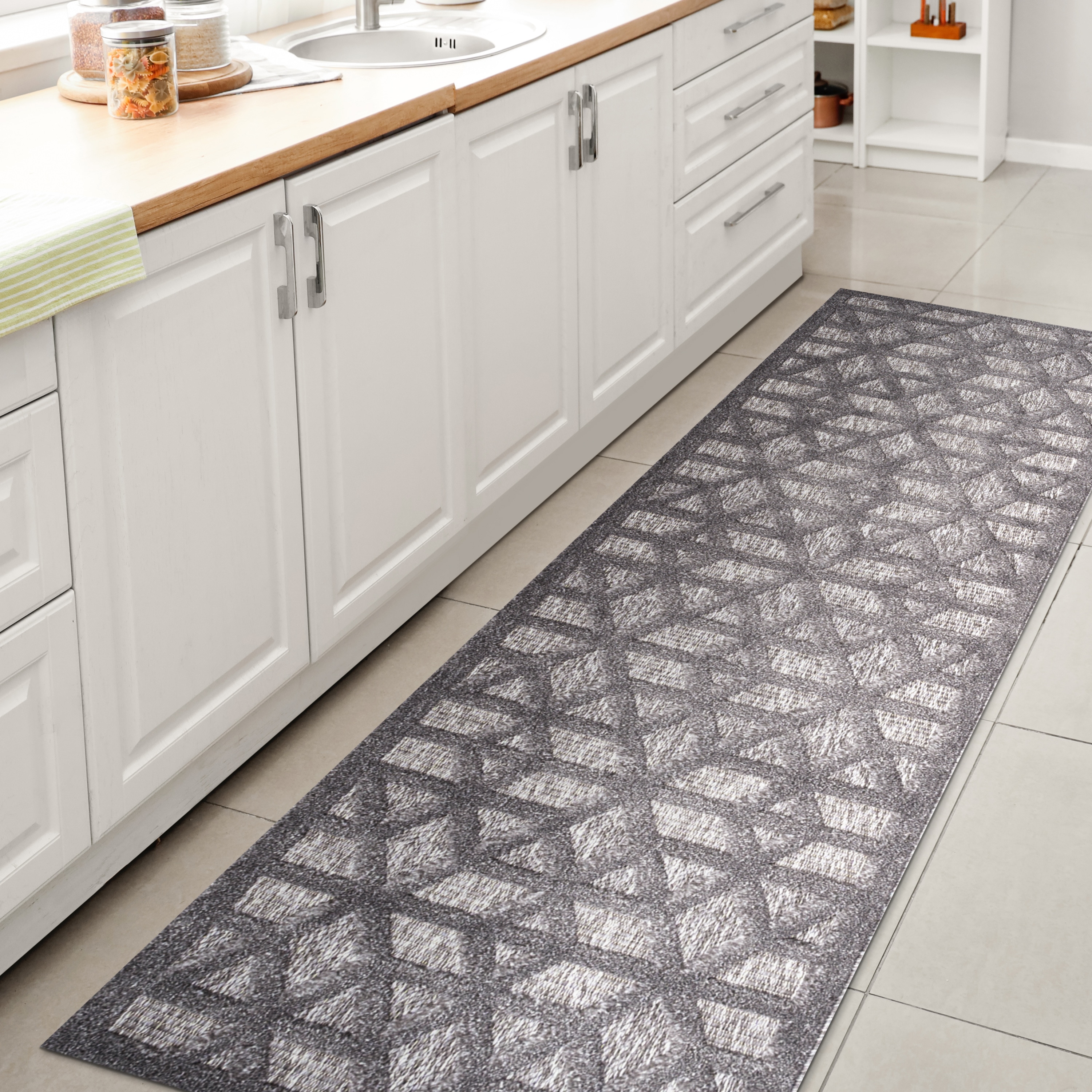 JONATHAN  Y IBZ102A-28 IBIZA Talaia Neutral Geometric 2 x 8 (ft) Loomed Polypropylene Dark Gray Rectangular Indoor/Outdoor Geometric Bohemian/Eclectic Runner rug
