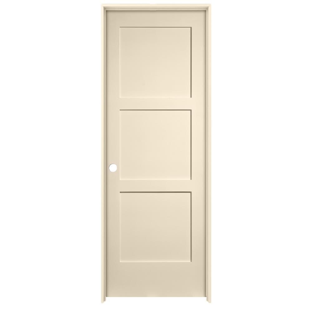 Millennium Collection LO968577 36-in x 80-in Cream-n-Sugar Solid core 3-panel square Right hand Smooth Prefinished MDF Flat Jamb Single Prehung Interior Door